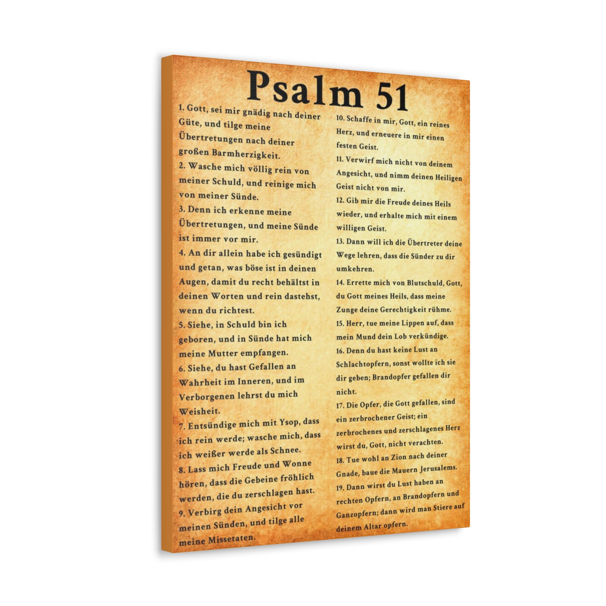 Scripture Walls Psalm 51 German Gold Bible Verse Canvas Christian Wall Art Ready to Hang Unframed-Express Your Love Gifts