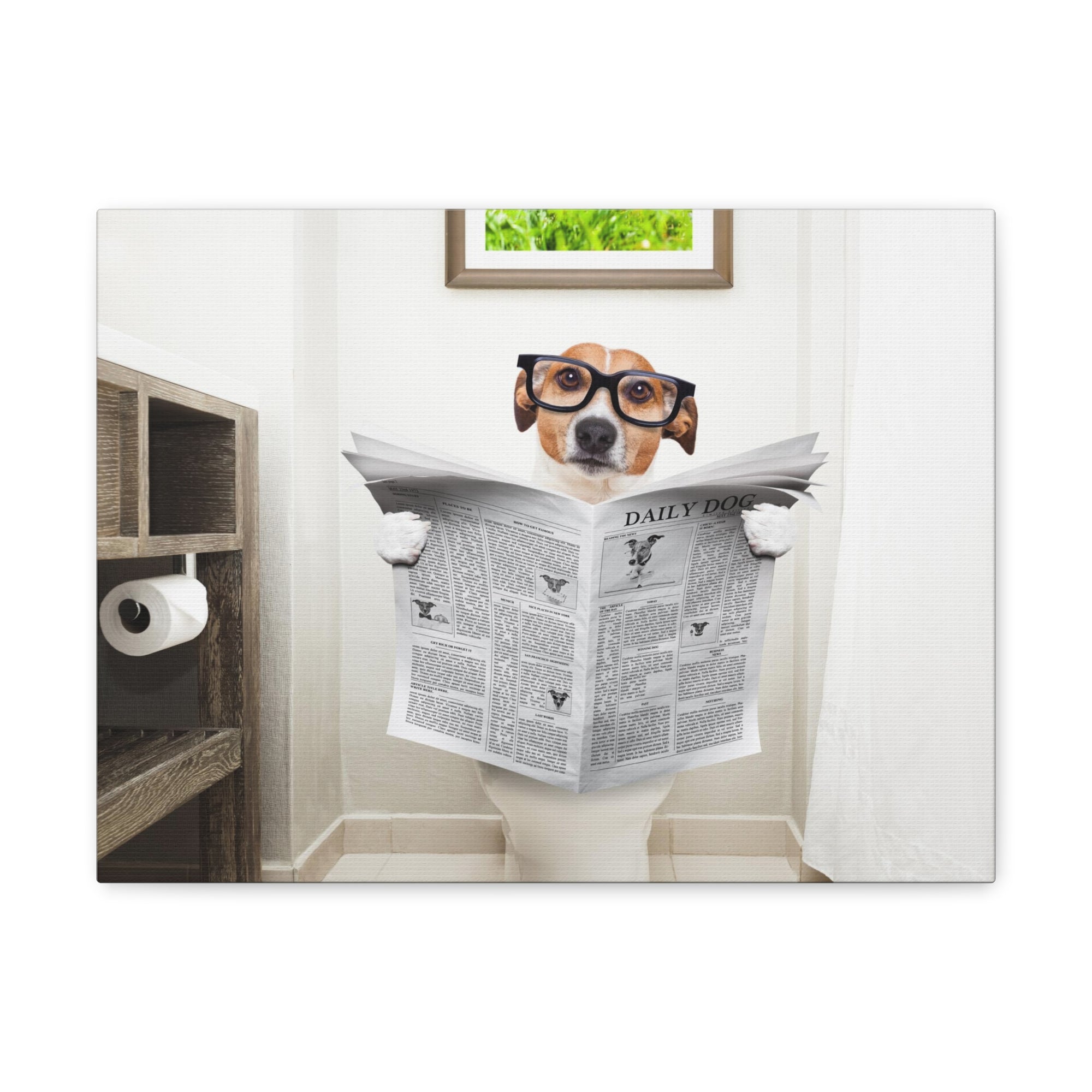 Jack Russell Reading Newspaper On Toilet Funny Canvas Wall Art for Home Decor Ready-to-Hang-Express Your Love Gifts