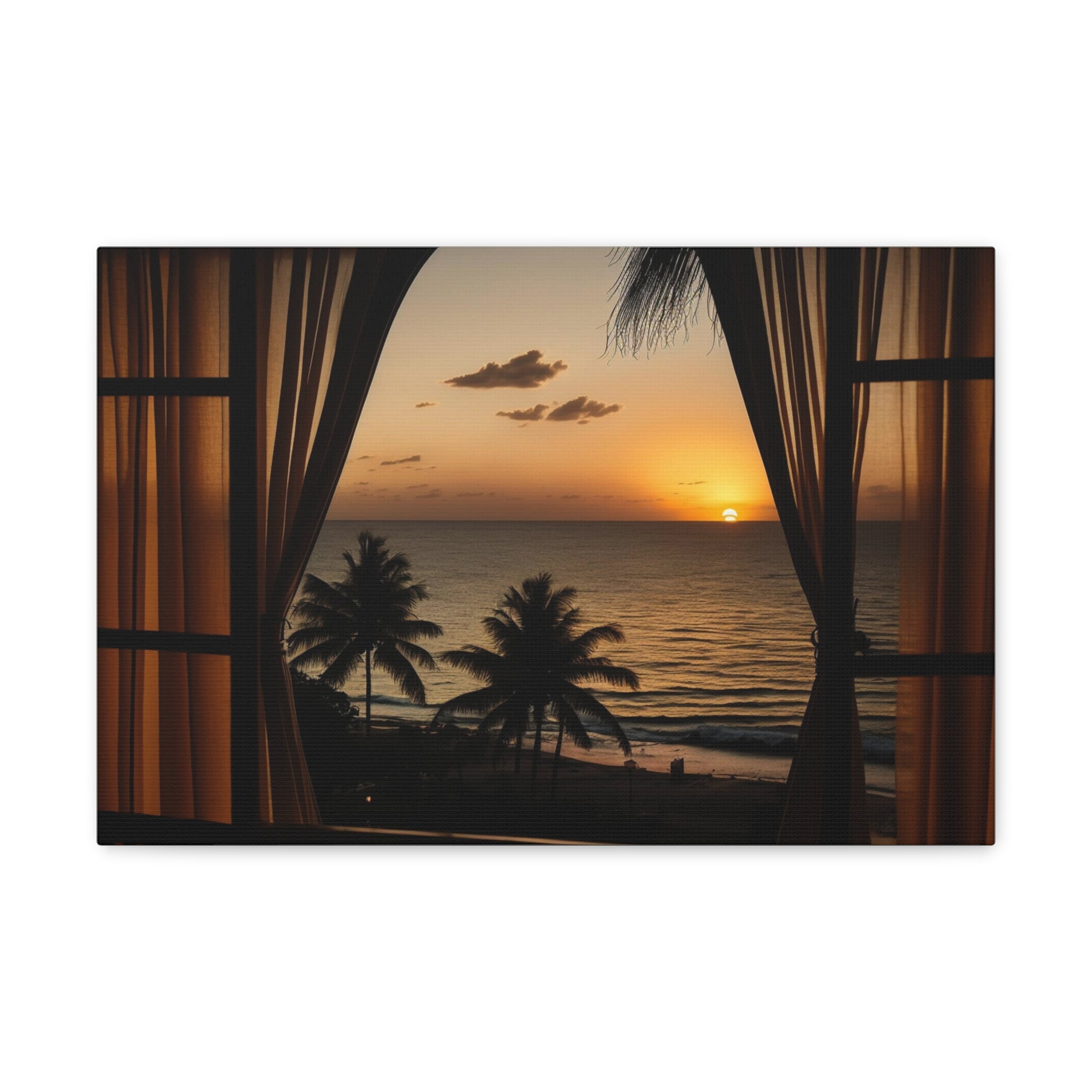 Beautiful View Sunset Sea Open Window Ocean Canvas Wall Art for Home Decor Ready-to-Hang-Express Your Love Gifts