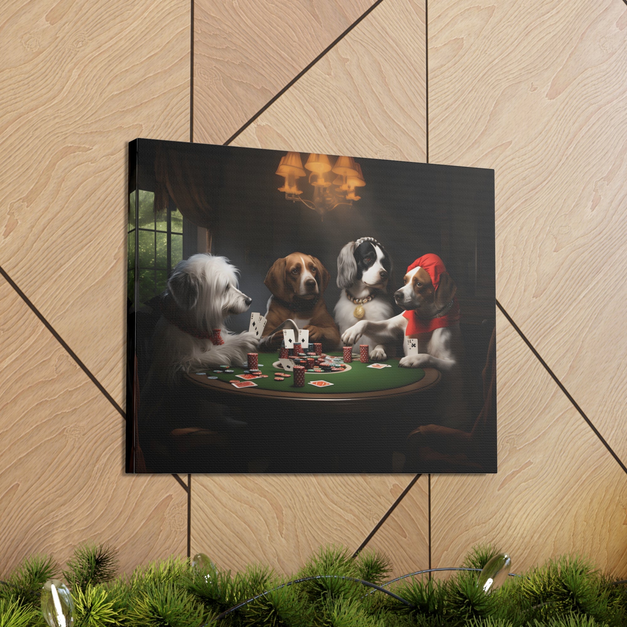 Dogs Playing Poker New York Animals Playing Card Canvas Wall Art for Home Decor Ready-to-Hang-Express Your Love Gifts