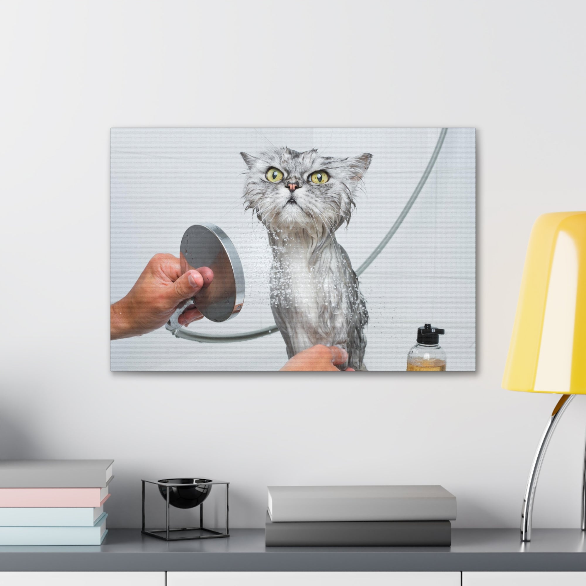 Funny Wet Cat Bath Canvas Wall Art for Home Decor Ready-to-Hang-Express Your Love Gifts