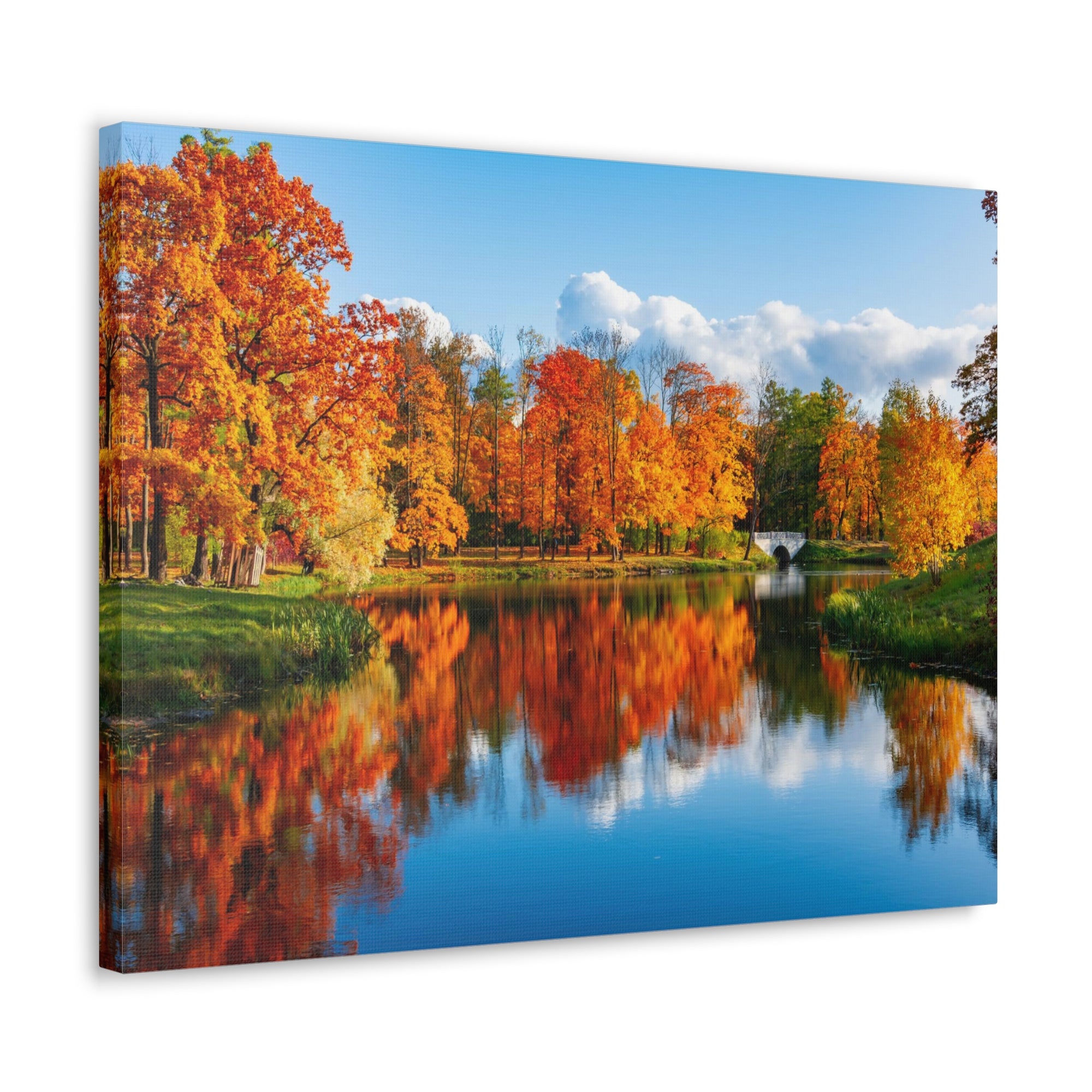 Autumn Fall Forest Orange Leaves Lake Nature Wilderness Photography Canvas Wall Art for Home Decor Ready-to-Hang-Express Your Love Gifts