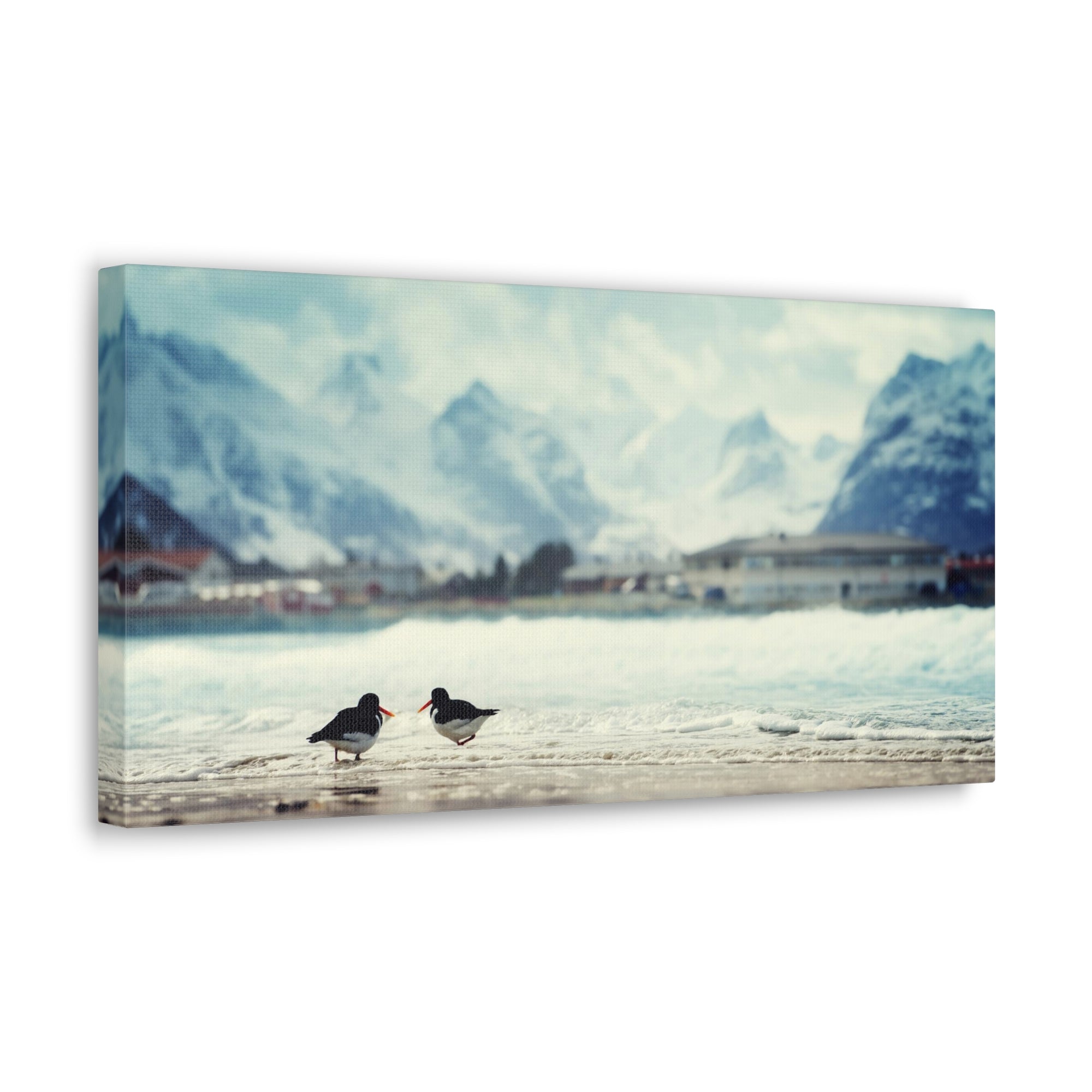 Birds And Mountain Peak On Lofoten Beach In Spring Canvas Wall Art for Home Decor Ready-to-Hang-Express Your Love Gifts