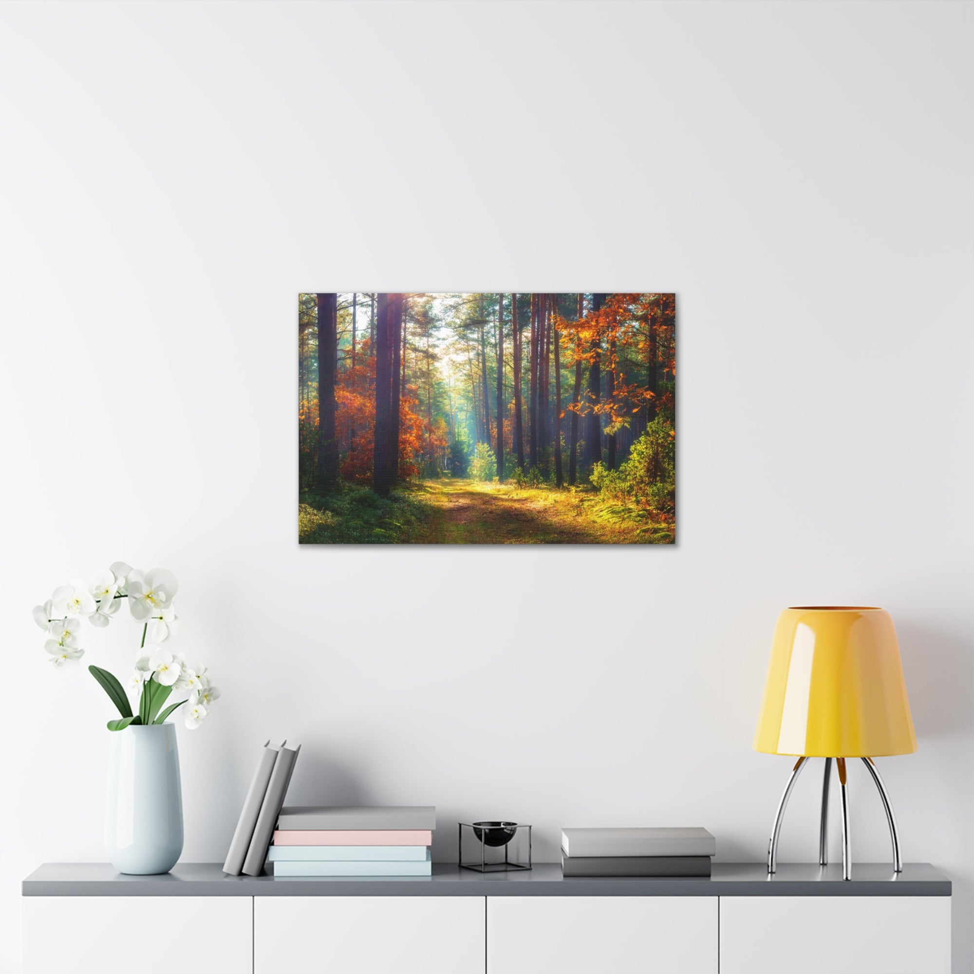 Autumn Fall Leaf Forest Nature Wilderness Photography Canvas Wall Art for Home Decor Ready-to-Hang-Express Your Love Gifts