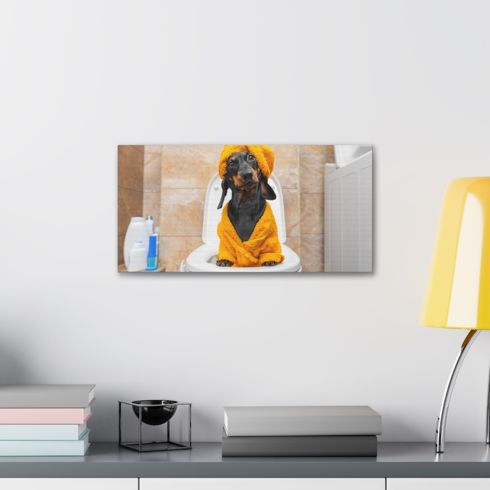 Funny Puppy Sits On Toilet Funny Canvas Wall Art for Home Decor Ready-to-Hand-Express Your Love Gifts