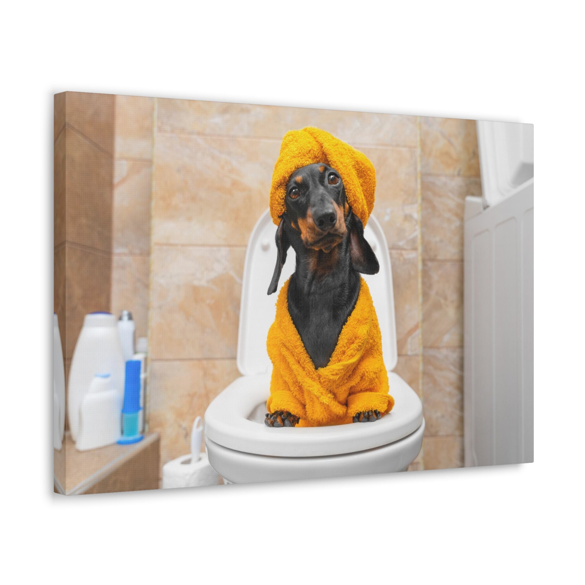 Funny Puppy Sits On Toilet Funny Canvas Wall Art for Home Decor Ready-to-Hand-Express Your Love Gifts