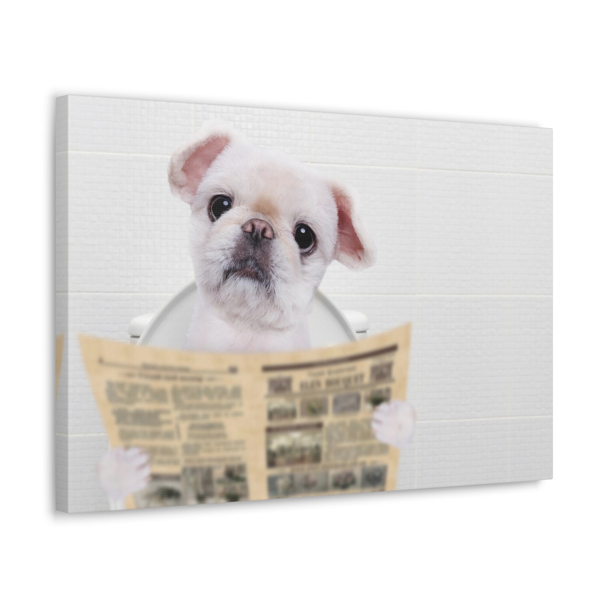 Cute Dog Reading Newspaper On Toilet Funny Canvas Wall Art for Home Decor Ready-to-Hand-Express Your Love Gifts