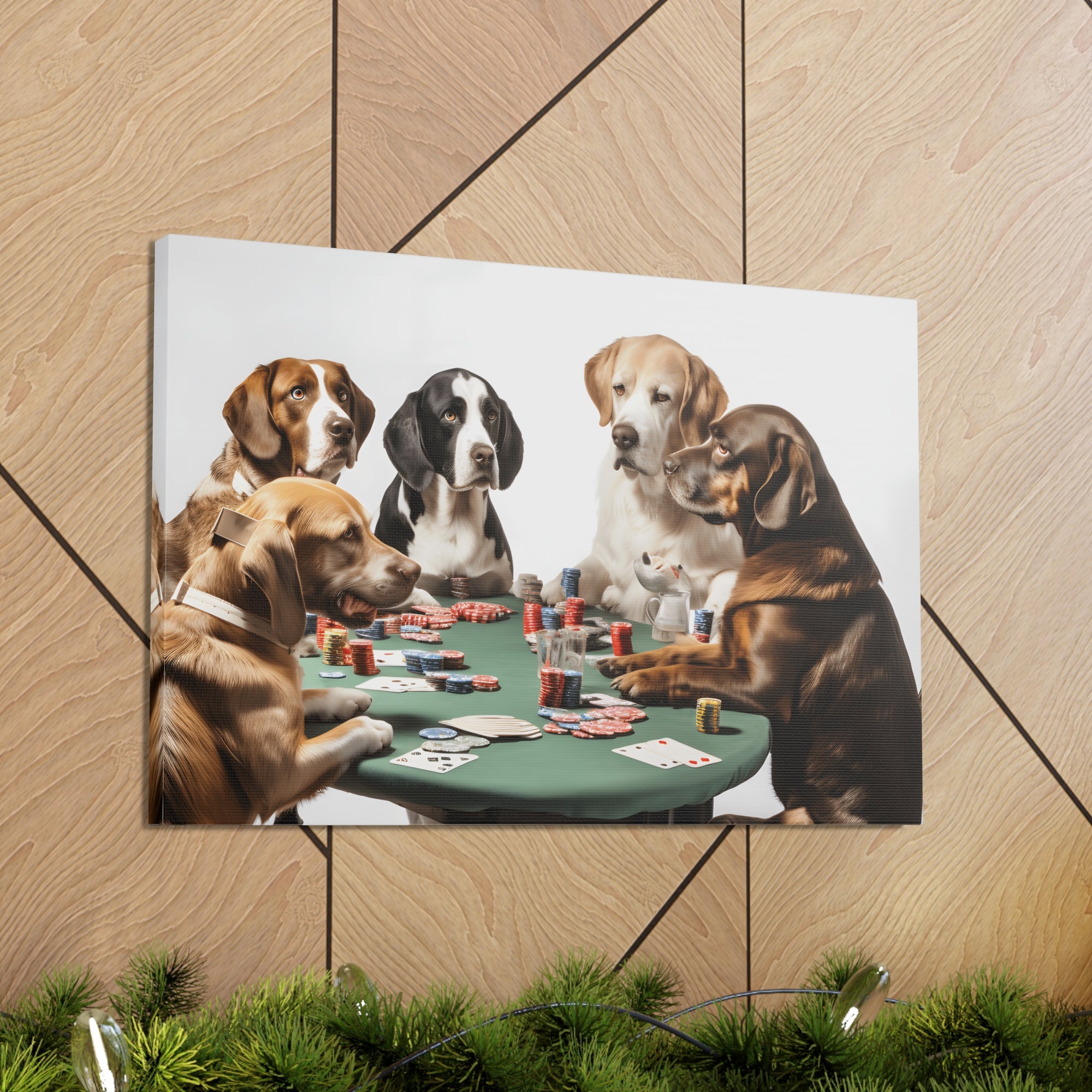 Dogs Playing Poker Funny Game Playing Card Canvas Wall Art for Home Decor Ready-to-Hang-Express Your Love Gifts