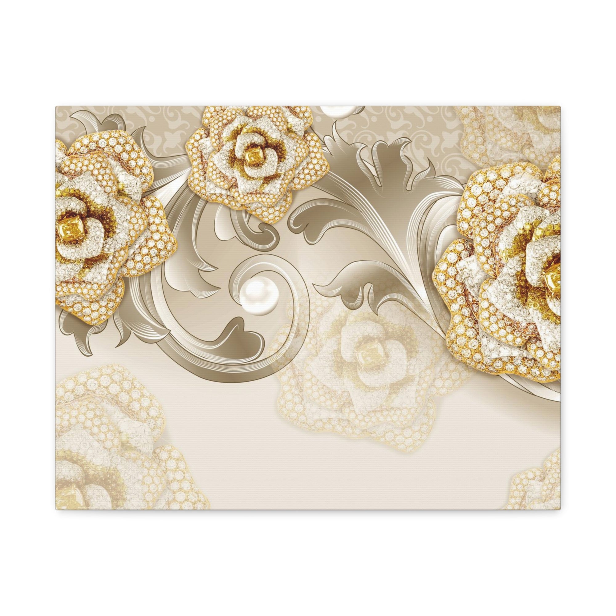 3D Gold And Gray Floral Flower Canvas Wall Art for Home Decor Ready-to-Hang-Express Your Love Gifts