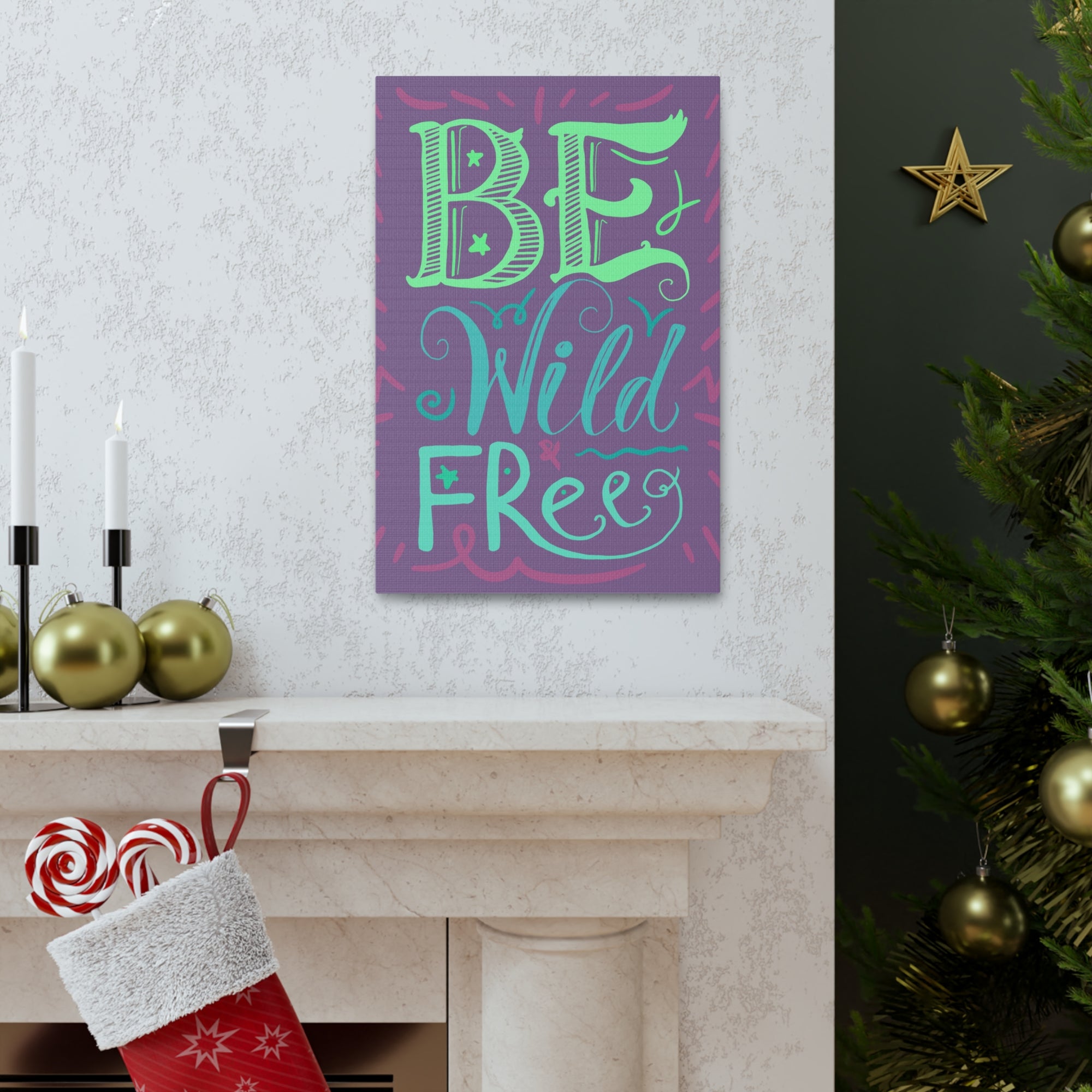 Be Wild And Free Purple Background Inspirational Canvas Wall Art for Home Decor Ready-to-Hang-Express Your Love Gifts