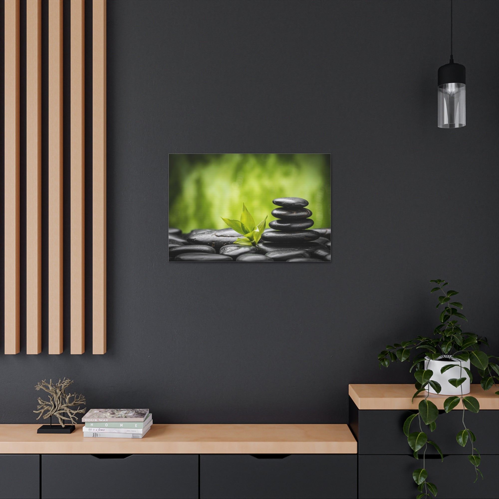 Basalt Stones and Bamboo Forest Floral Nature Photography Canvas Wall Art for Home Decor Ready-to-Hang-Express Your Love Gifts