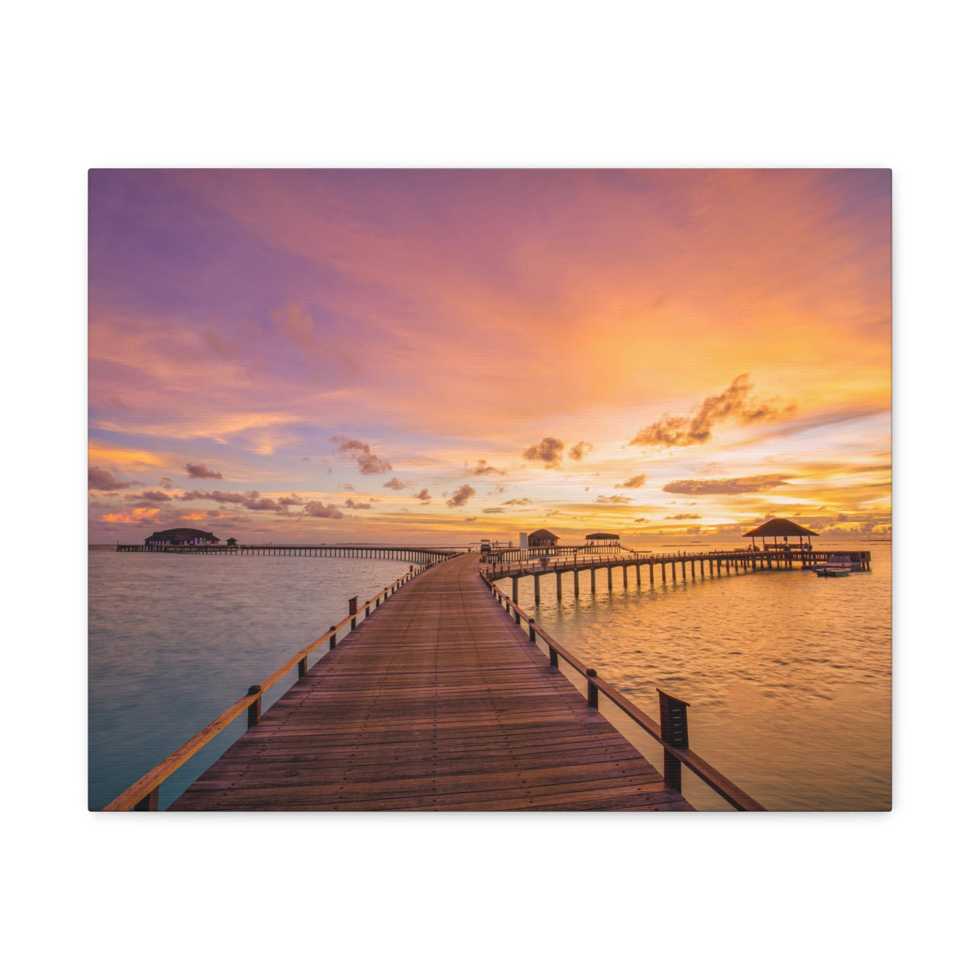 Beach Pier View Evening Nature Wilderness Photography Canvas Wall Art for Home Decor Ready-to-Hang-Express Your Love Gifts