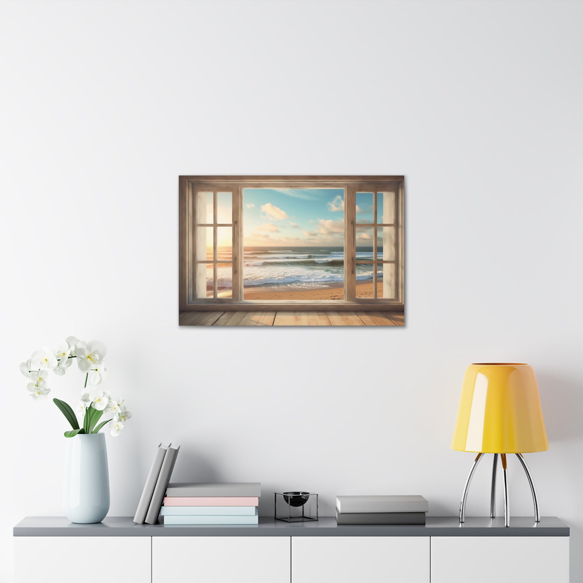 Beautiful Ocean View Window Luxury Ocean Canvas Wall Art for Home Decor Ready-to-Hang-Express Your Love Gifts