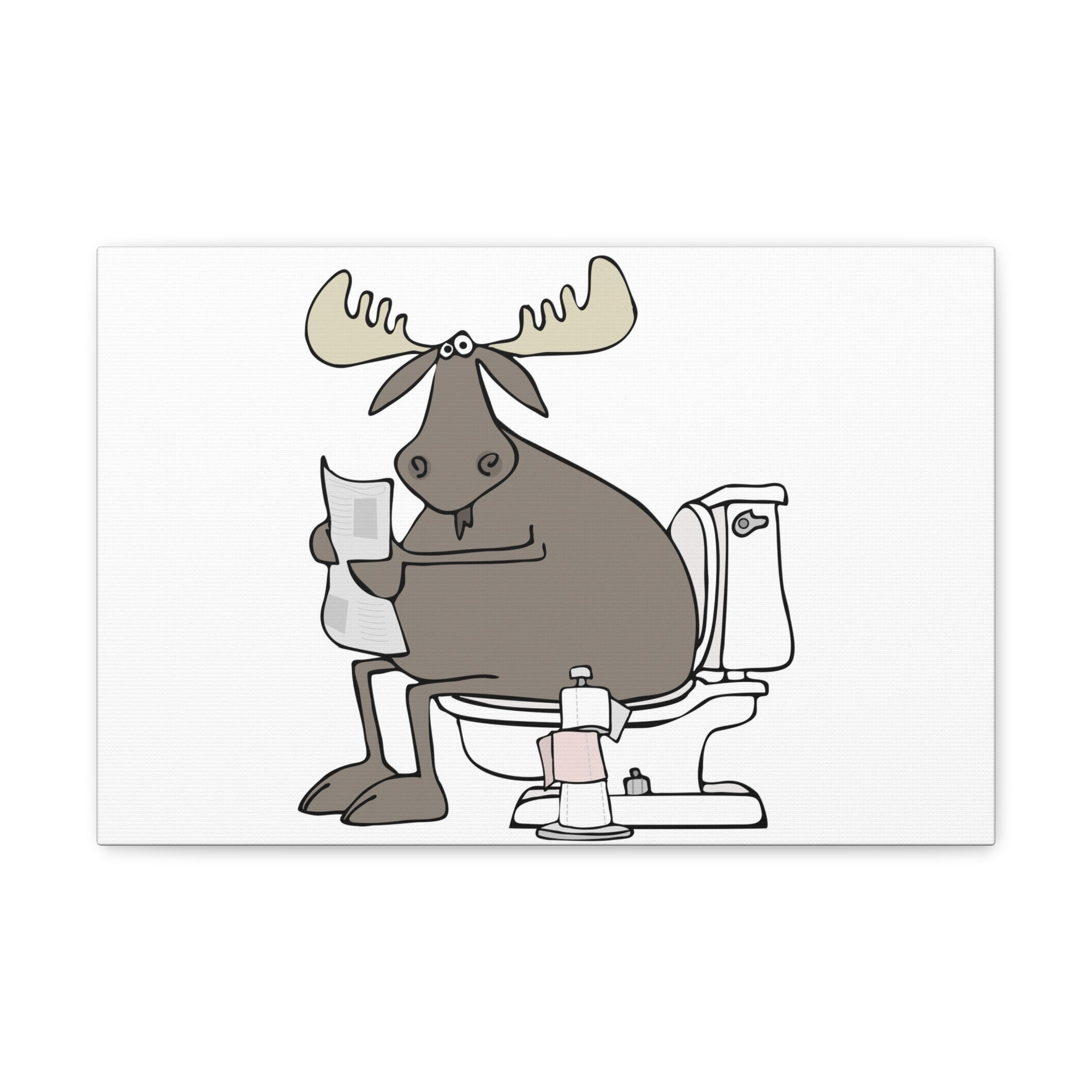 Moose Reading Newspaper On Toilet Funny Canvas Wall Art for Home Decor Ready-to-Hand-Express Your Love Gifts