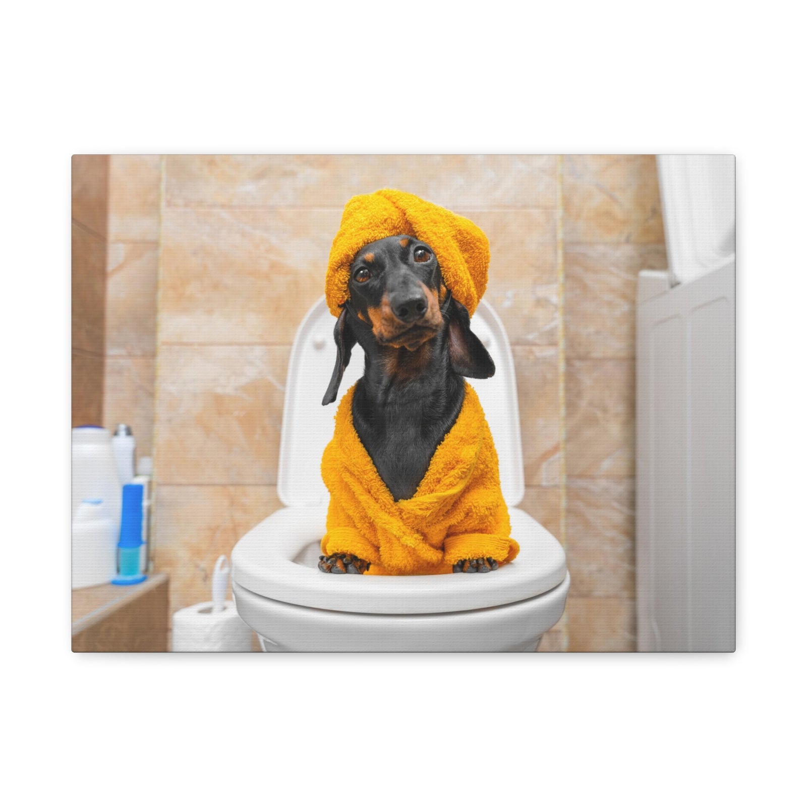 Funny Puppy Sits On Toilet Funny Canvas Wall Art for Home Decor Ready-to-Hand-Express Your Love Gifts