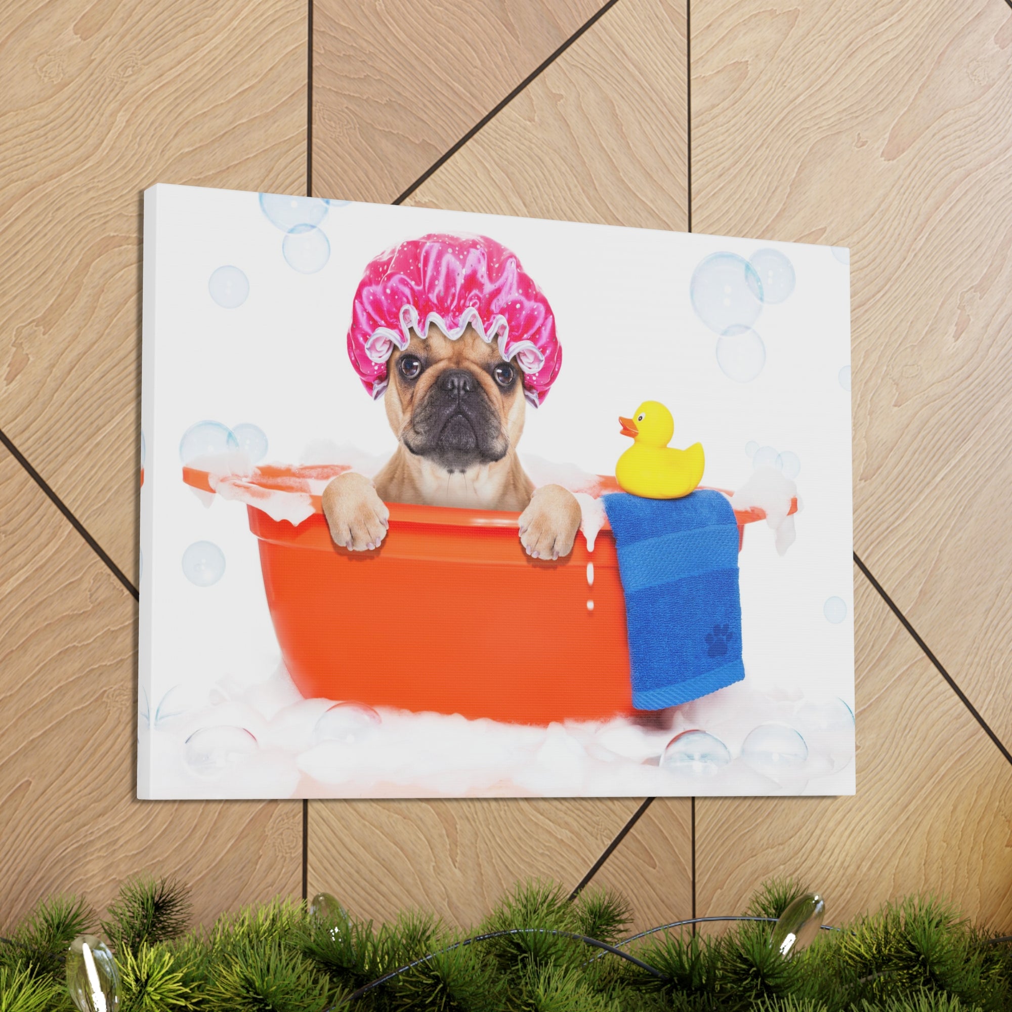 Funny French Bulldog Bathee Canvas Wall Art for Home Decor Ready-to-Hang-Express Your Love Gifts