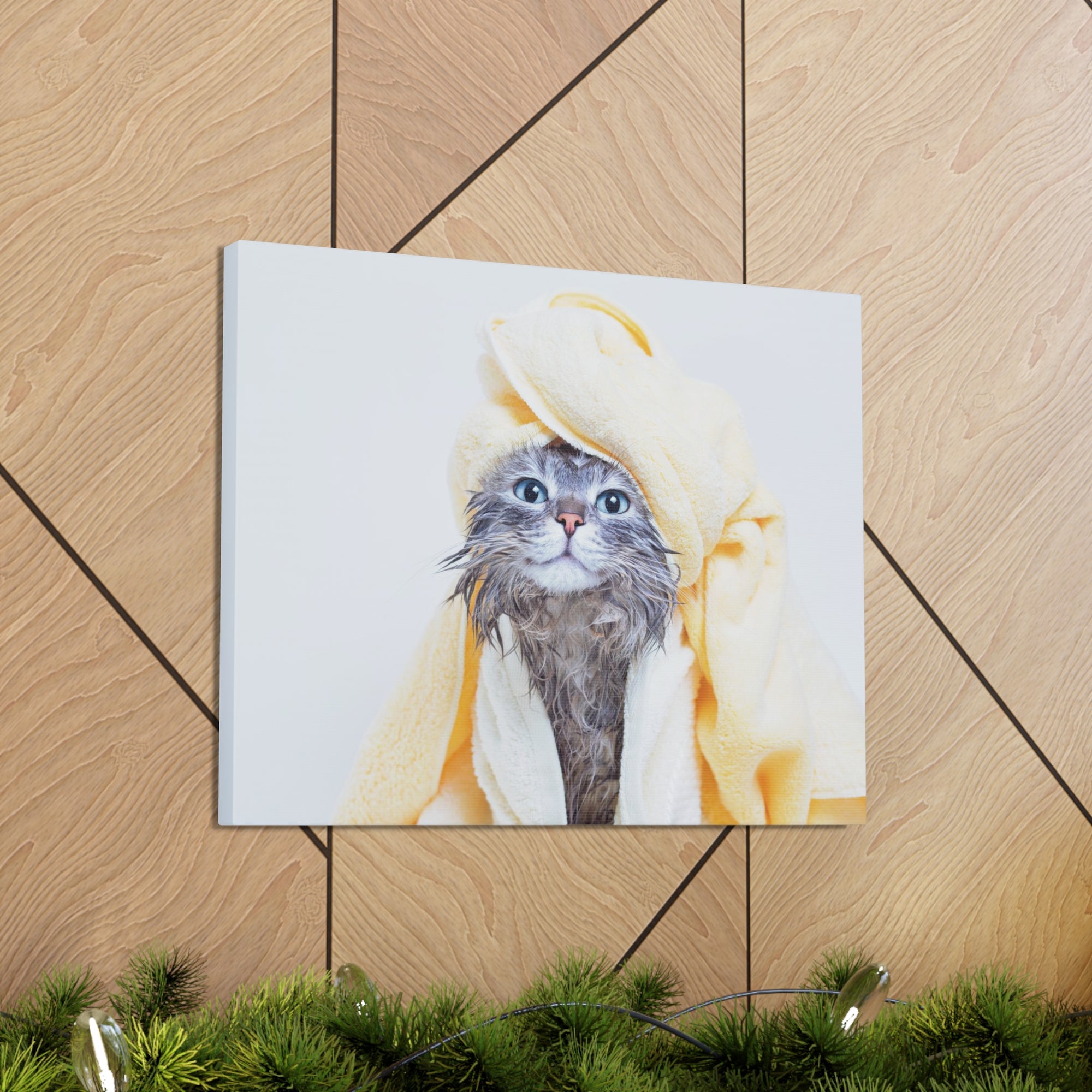 Funny Tabby Cat Bathee Canvas Wall Art for Home Decor Ready-to-Hang-Express Your Love Gifts