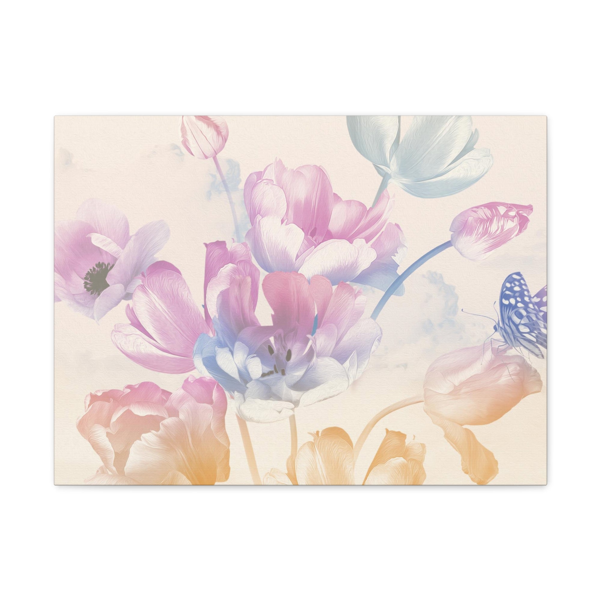 Bouquet Of Spring Garden Tulips And Butterflies Flower Canvas Wall Art for Home Decor Ready-to-Hang-Express Your Love Gifts