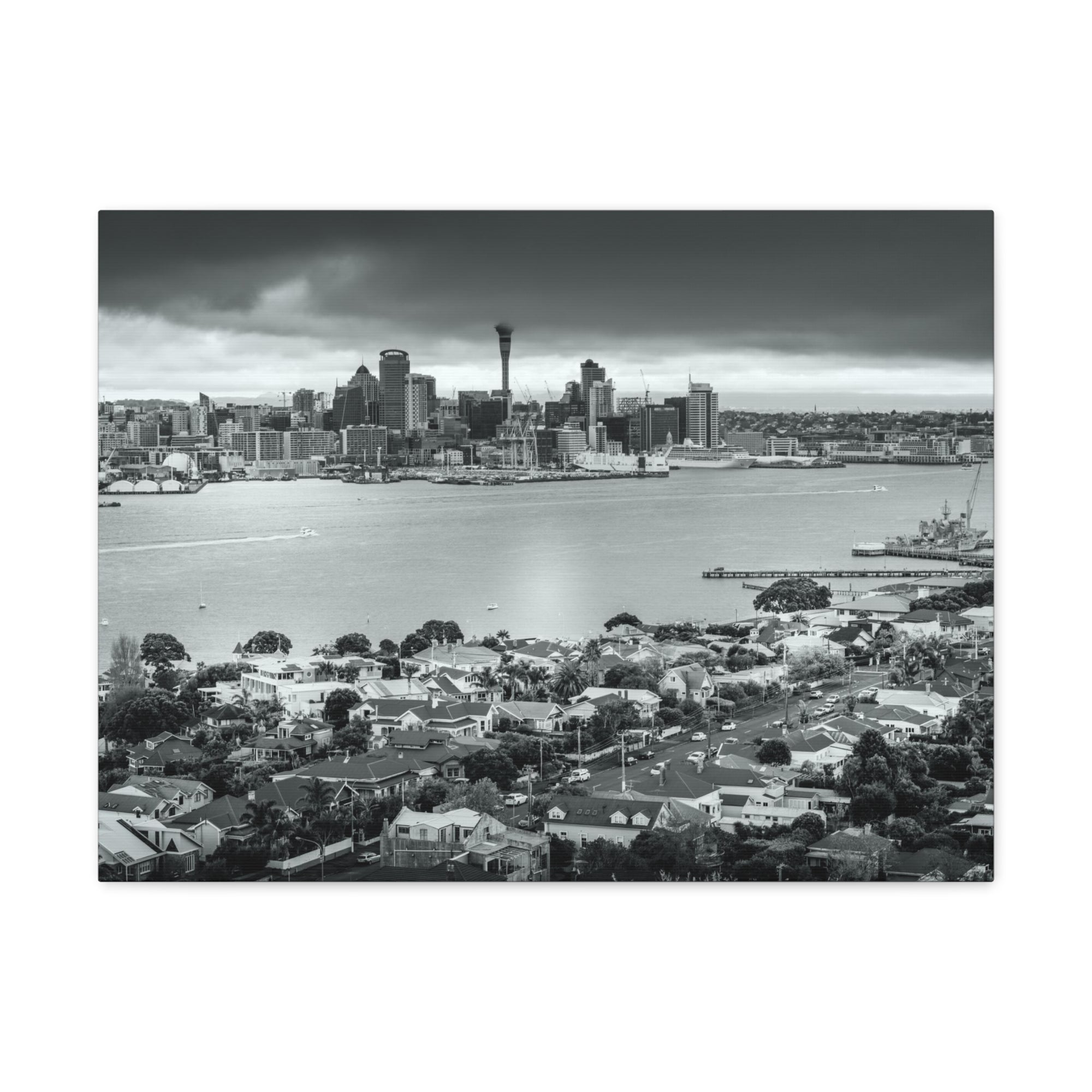 Auckland Black And White Skyline Canvas Artwork High-Quality Breathtaking Stunning Cityscape for Home Decor Ready to Hang-Express Your Love Gifts