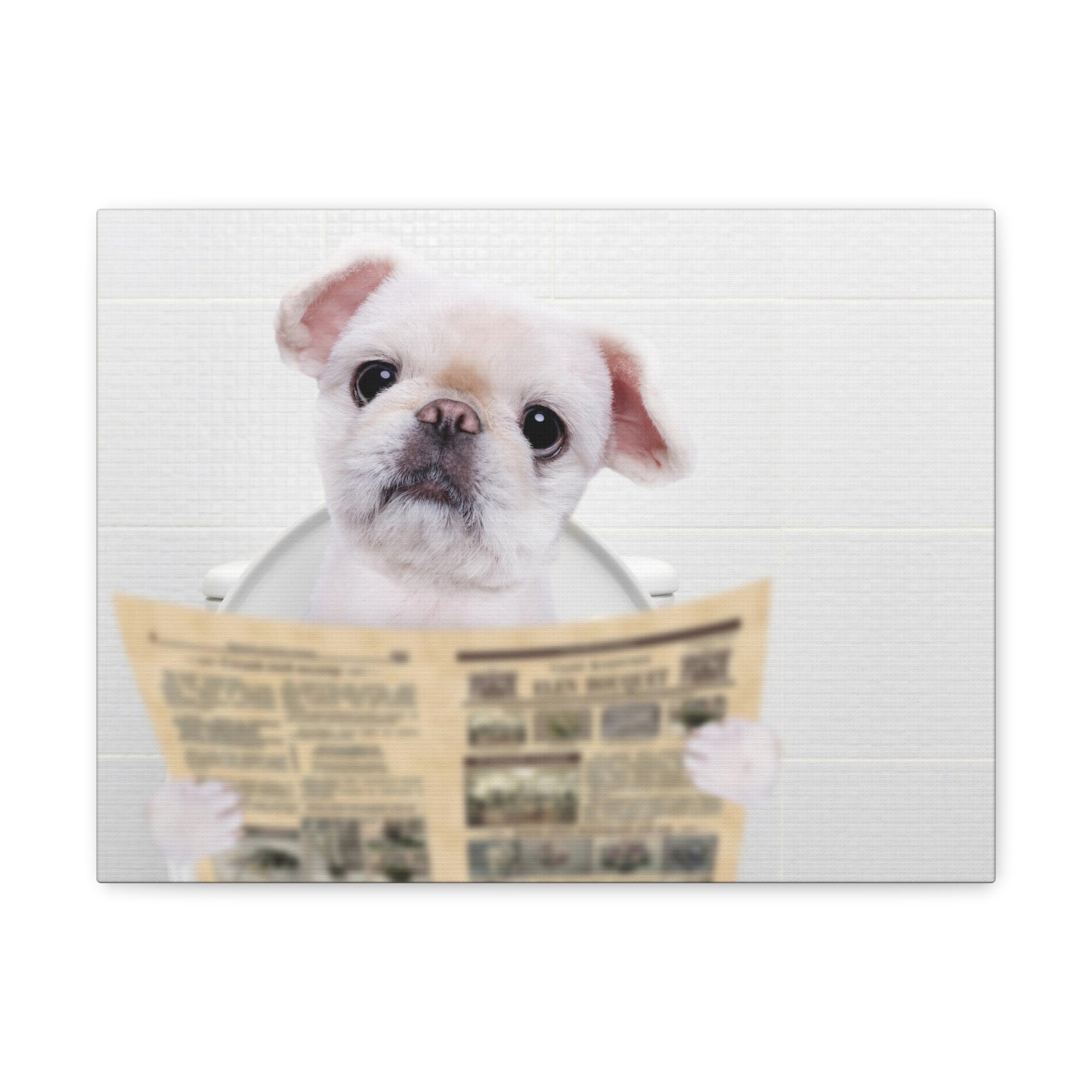 Cute Dog Reading Newspaper On Toilet Funny Canvas Wall Art for Home Decor Ready-to-Hand-Express Your Love Gifts