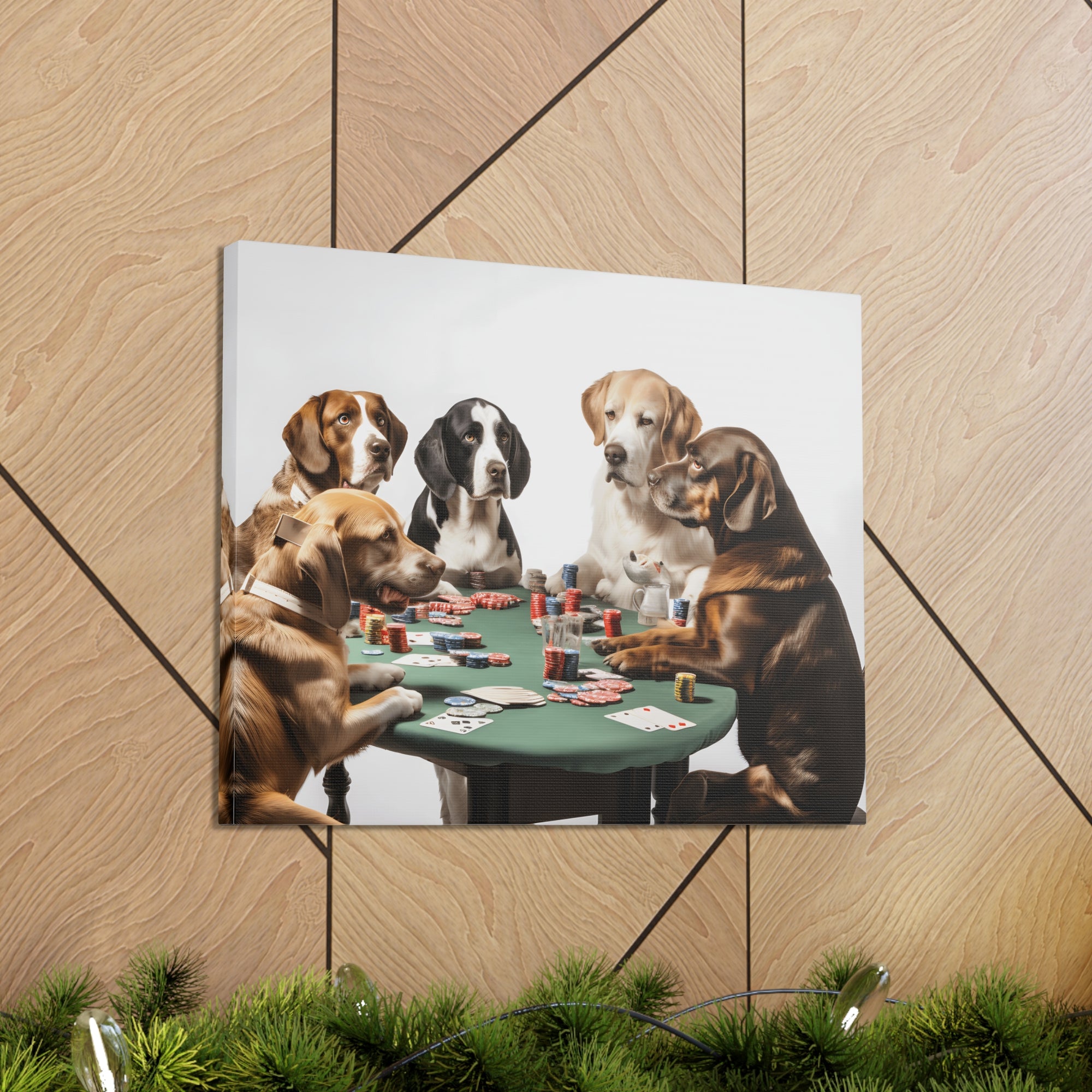 Dogs Playing Poker Funny Game Playing Card Canvas Wall Art for Home Decor Ready-to-Hang-Express Your Love Gifts