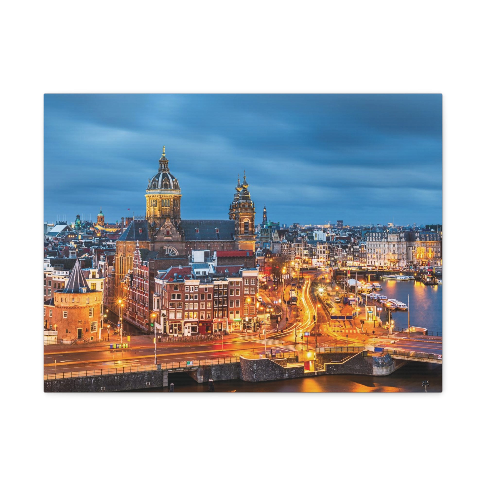 Amsterdam Night Skyline Canvas Artwork High-Quality Breathtaking Stunning Cityscape for Home Decor Ready to Hang-Express Your Love Gifts