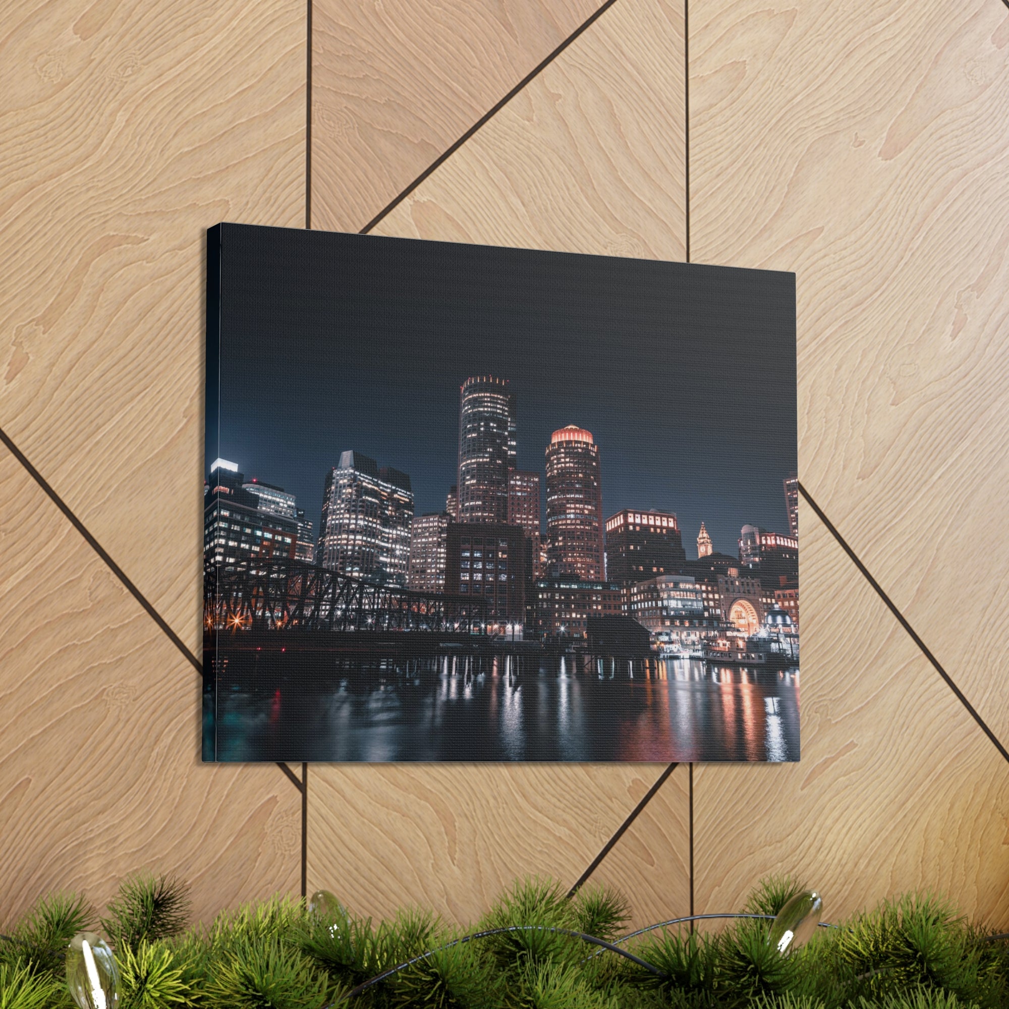 Boston Night Skyline Canvas Artwork High-Quality Breathtaking Stunning Cityscape for Home Decor Ready to Hang-Express Your Love Gifts