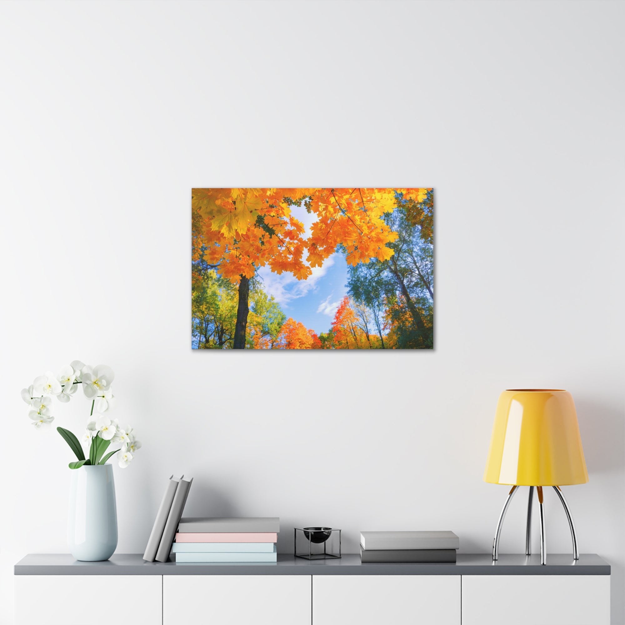 Autumn Tree With Orange Leaves Heart Nature Wilderness Photography Canvas Wall Art for Home Decor Ready-to-Hang-Express Your Love Gifts