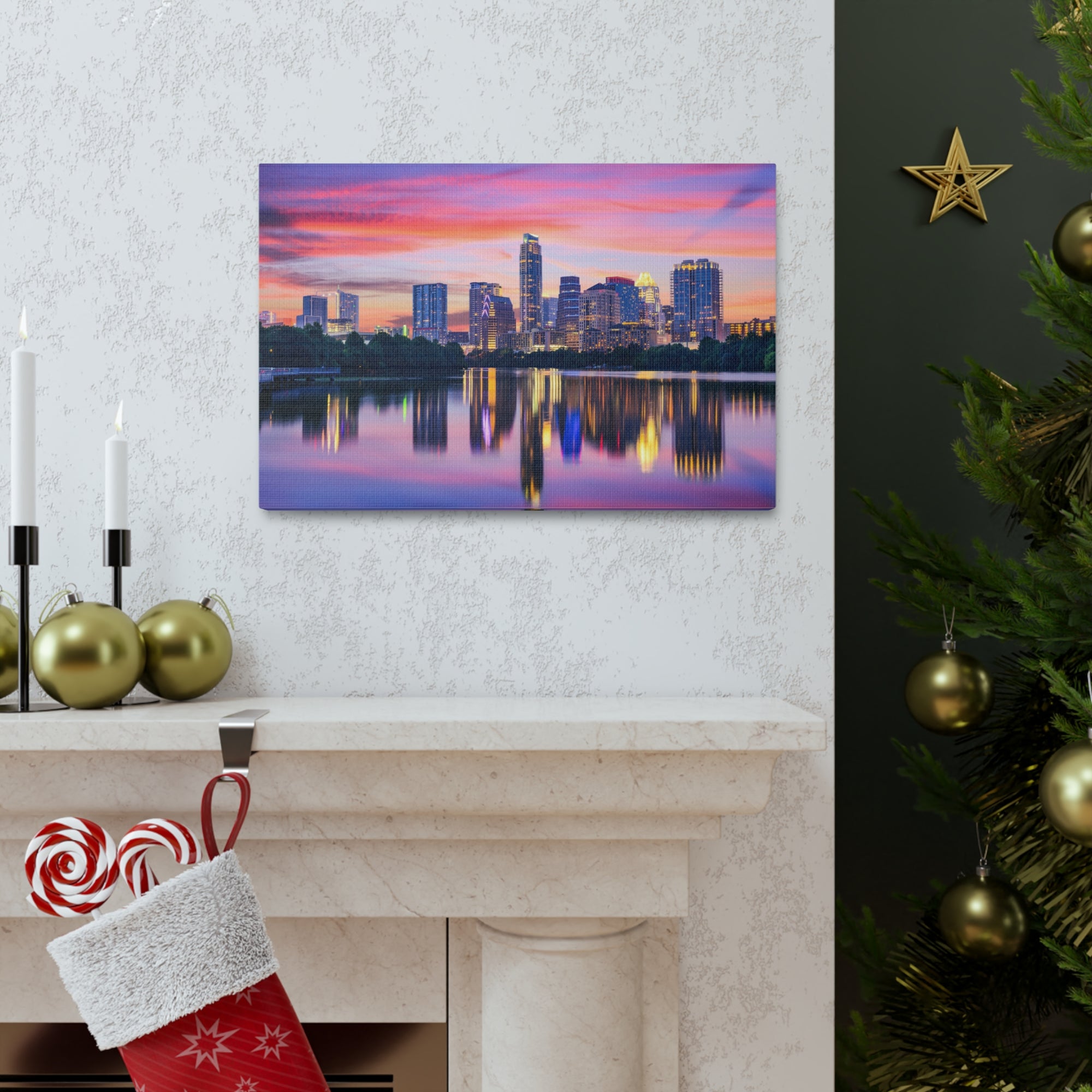 Austin Night Skyline Canvas Artwork High-Quality Breathtaking Stunning Cityscape for Home Decor Ready to Hang-Express Your Love Gifts