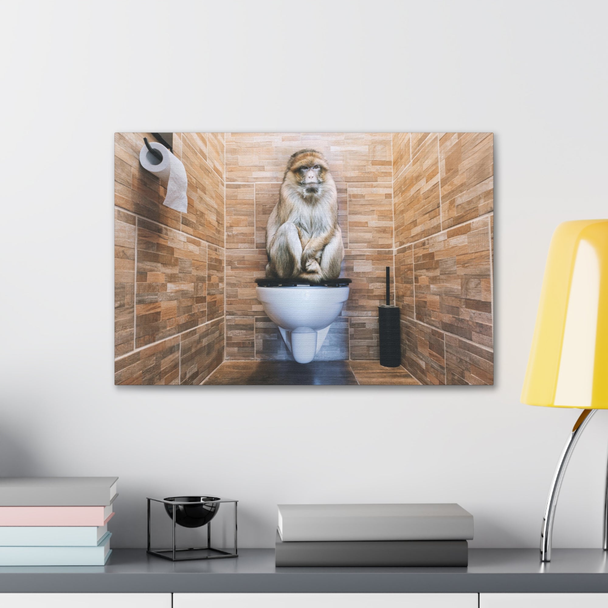 Macaque Ape Sitting On Toilet Funny Canvas Wall Art for Home Decor Ready-to-Hand-Express Your Love Gifts