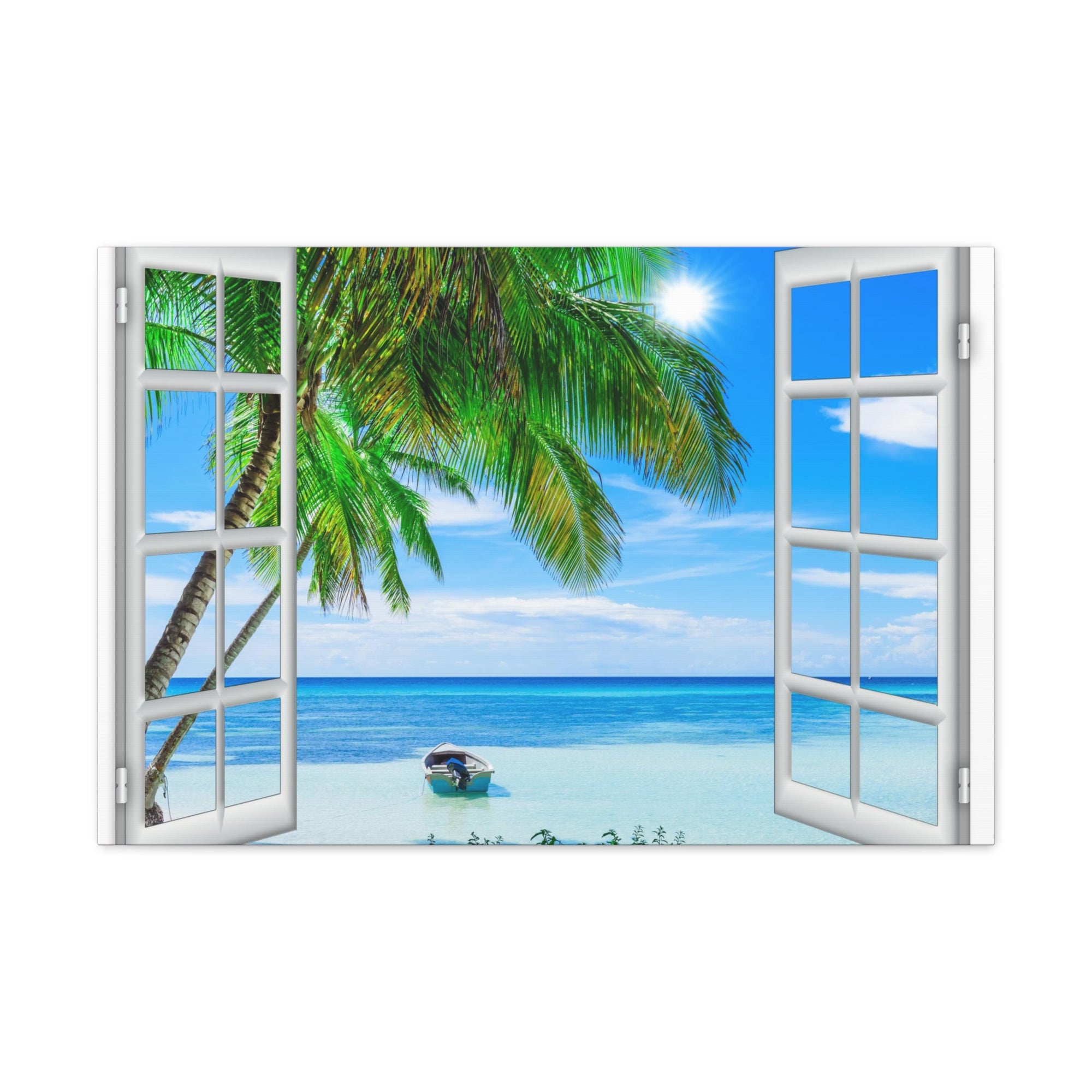 Canvas Print Wall Art Window Beach Coconut View Nature Photography Realism Scenic Landscape Colorful Multicolor for Home Decor Ready to Hang-Express Your Love Gifts