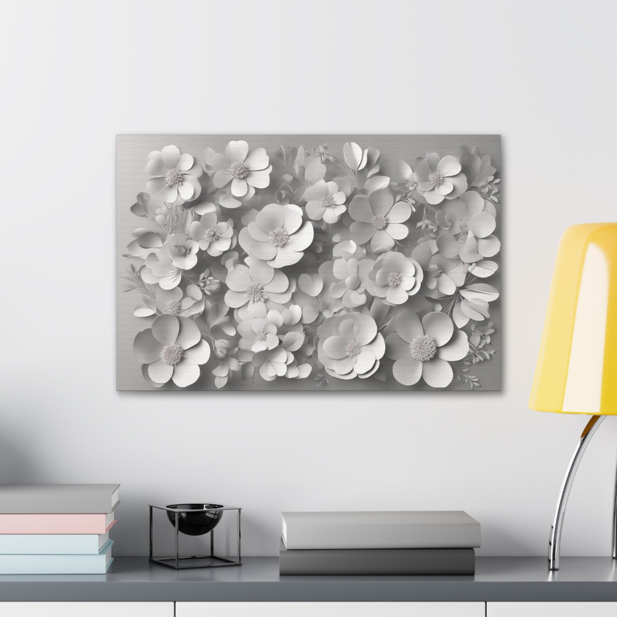 3D Aesthetic White Flower Background Canvas Wall Art for Home Decor Ready-to-Hang-Express Your Love Gifts