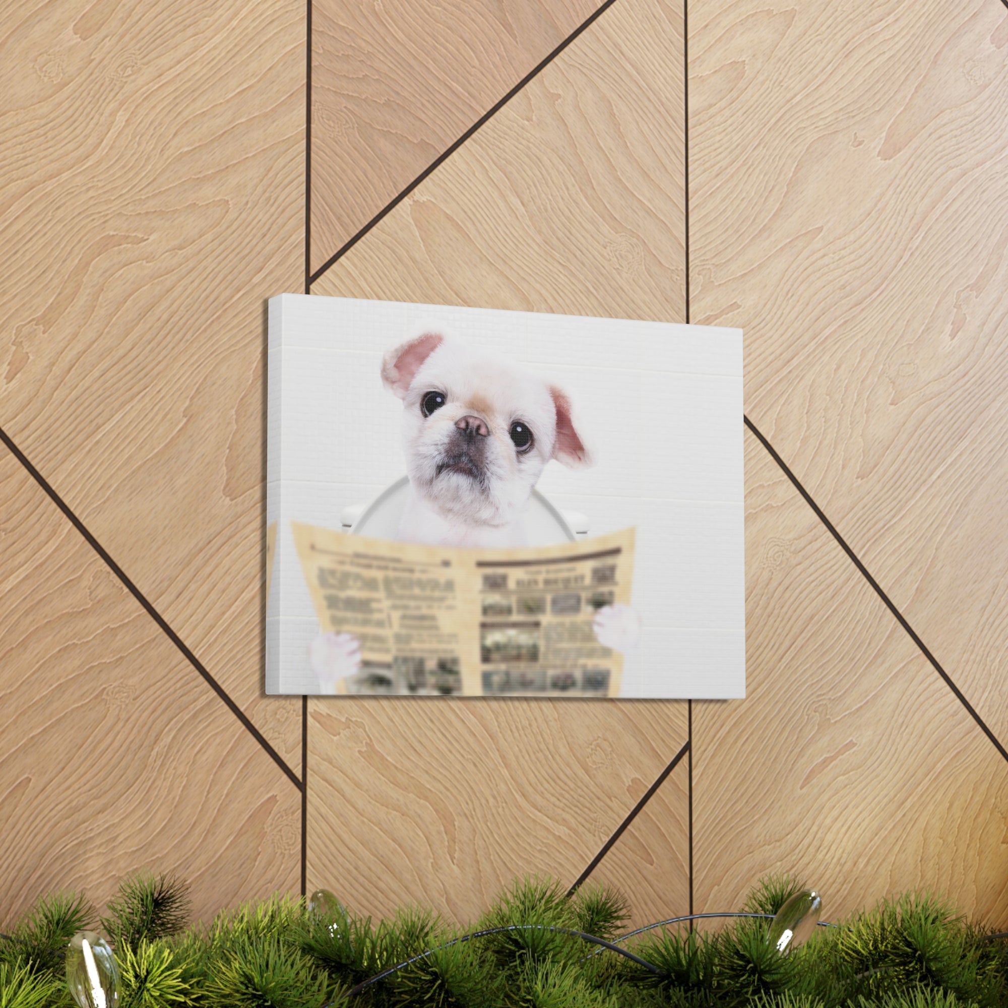 Cute Dog Reading Newspaper On Toilet Funny Canvas Wall Art for Home Decor Ready-to-Hand-Express Your Love Gifts