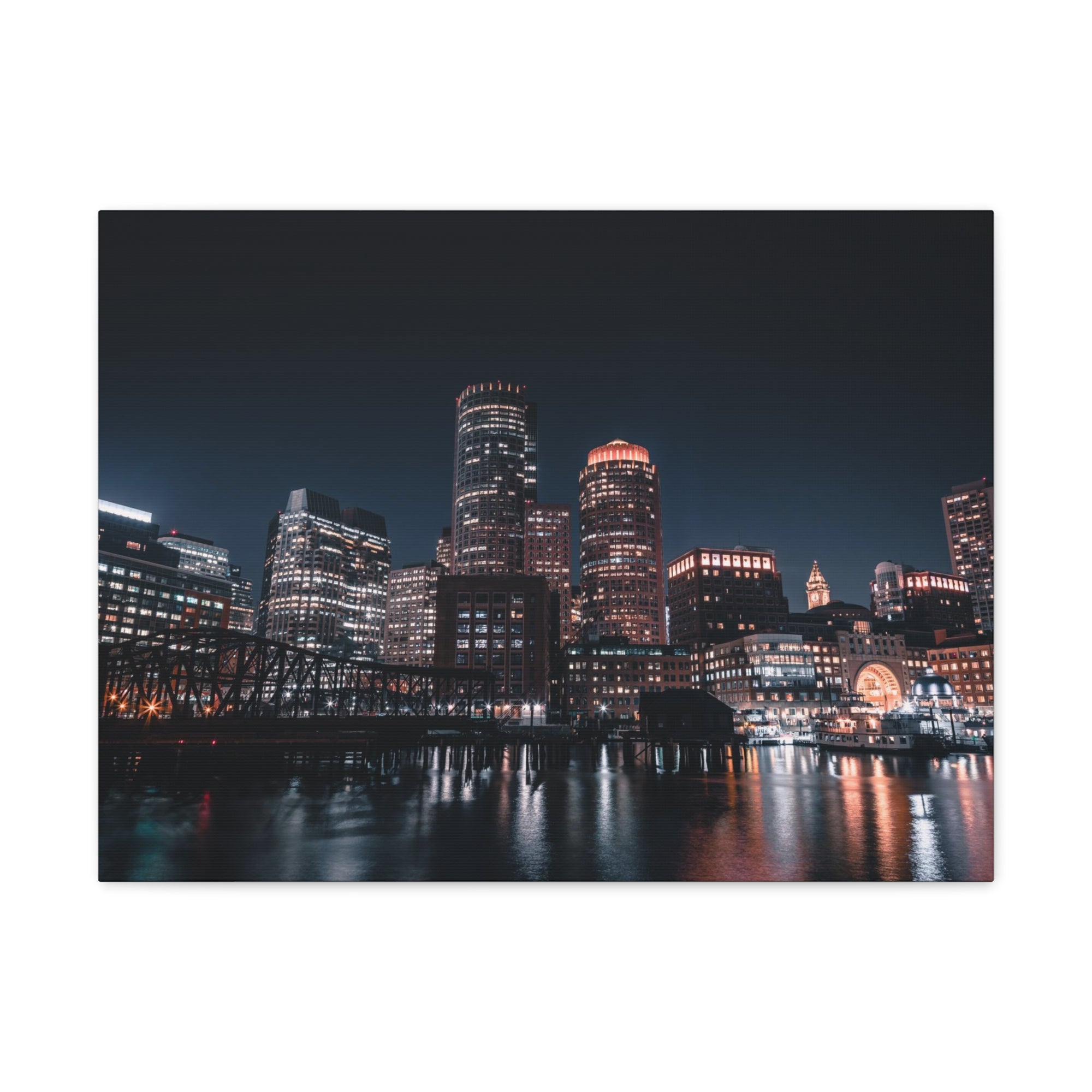 Boston Night Skyline Canvas Artwork High-Quality Breathtaking Stunning Cityscape for Home Decor Ready to Hang-Express Your Love Gifts