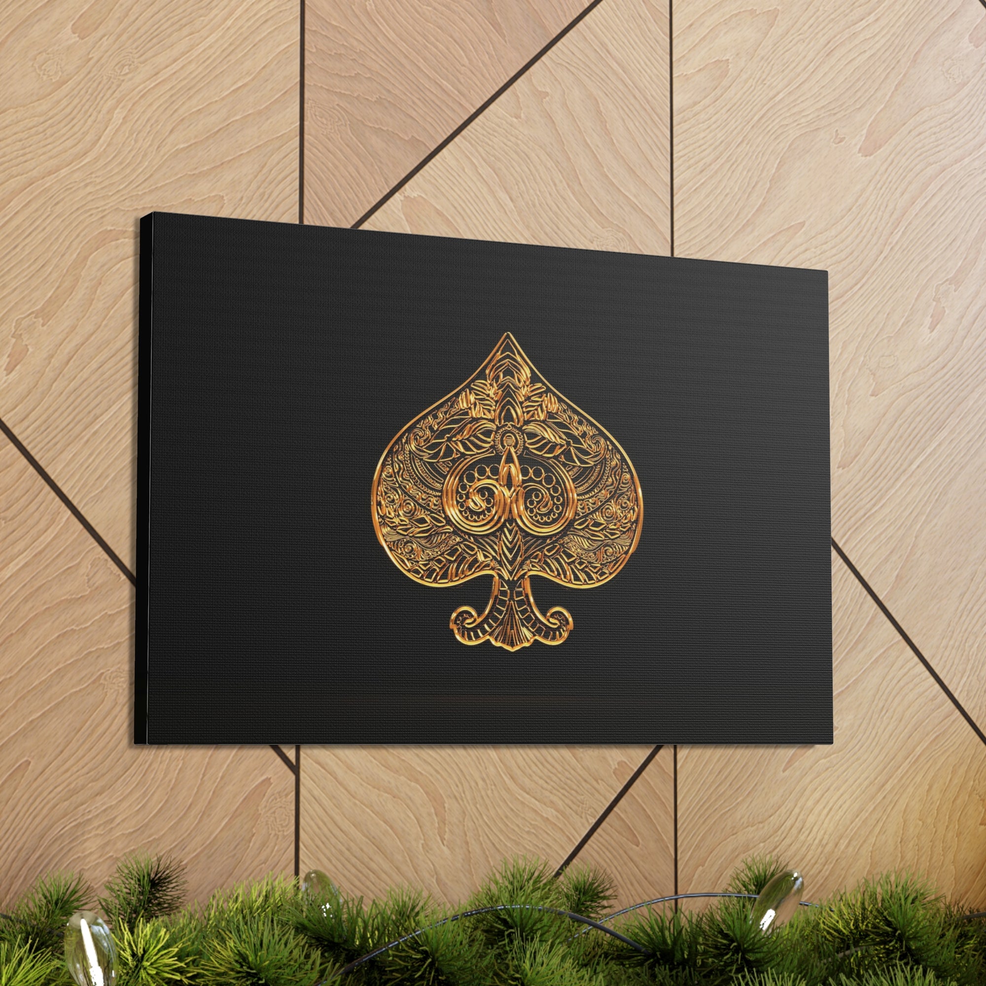 3D Gold Spades Playing Card Canvas Wall Art for Home Decor Ready-to-Hang-Express Your Love Gifts