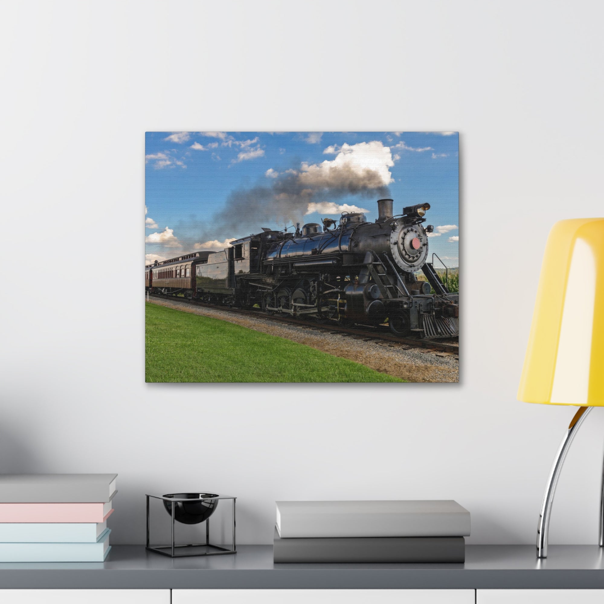 Steam Train With Black Smoke Nature Wilderness Photography Canvas Wall Art for Home Decor Ready-to-Hang-Express Your Love Gifts