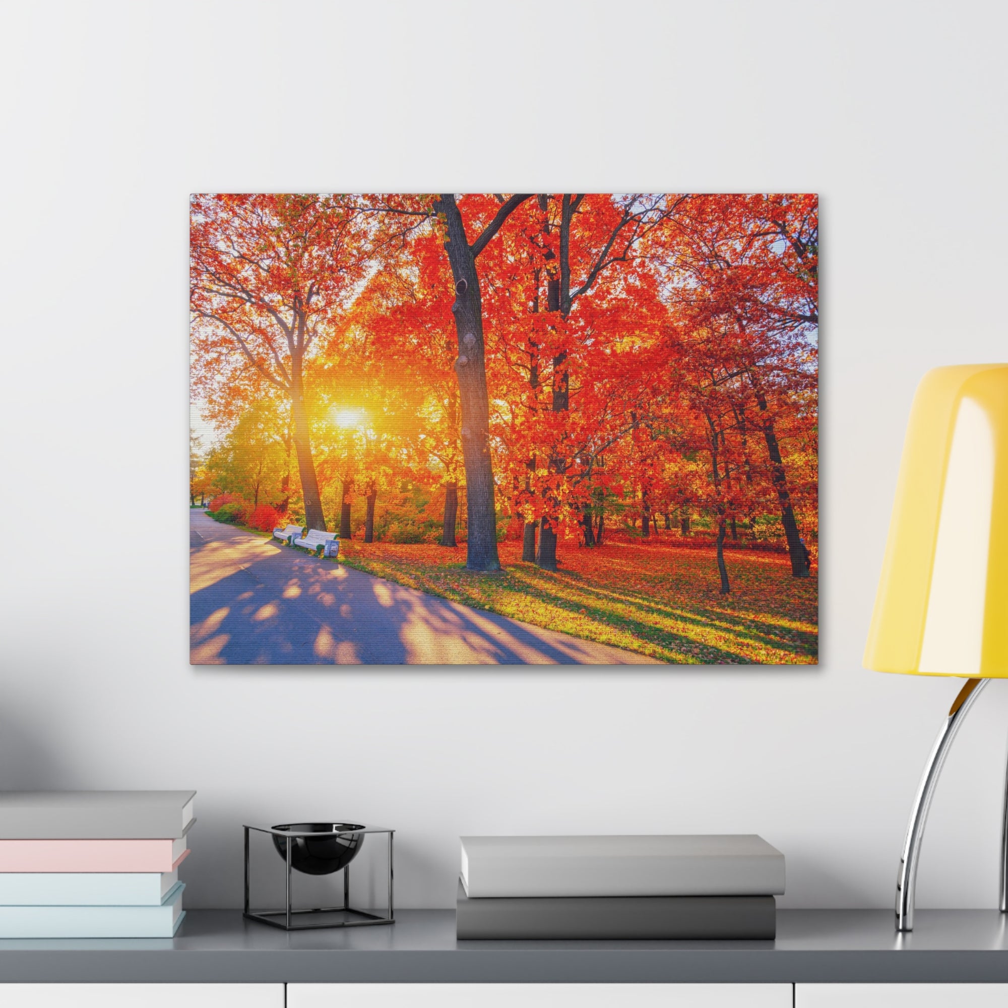 Autumn Path Orange Tree Trail Nature Wilderness Photography Canvas Wall Art for Home Decor Ready-to-Hang-Express Your Love Gifts