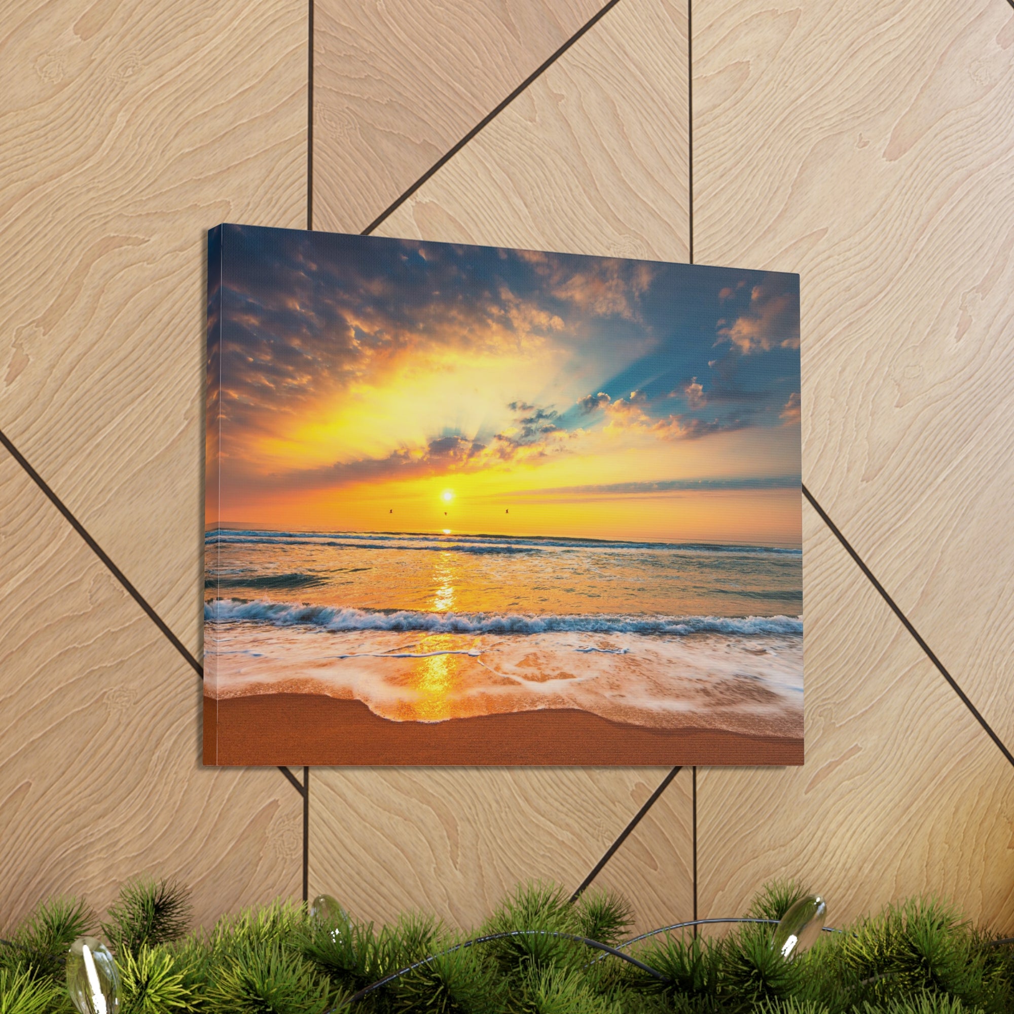 Beach Sunrise Over Tropical Sea Ocean Canvas Wall Art for Home Decor Ready-to-Hang-Express Your Love Gifts