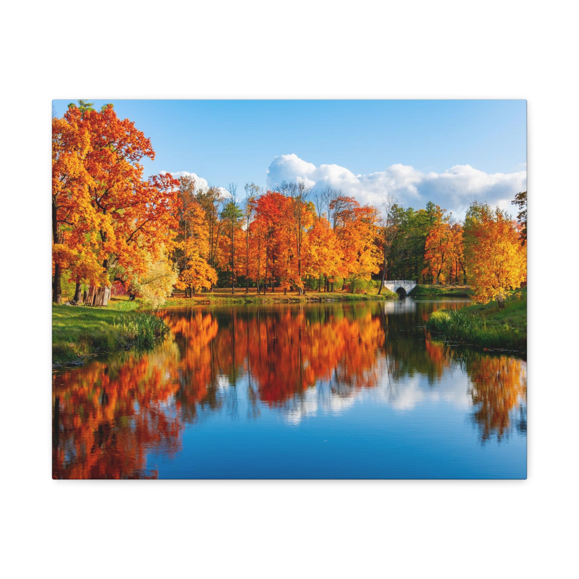 Autumn Fall Forest Orange Leaves Lake Nature Wilderness Photography Canvas Wall Art for Home Decor Ready-to-Hang-Express Your Love Gifts