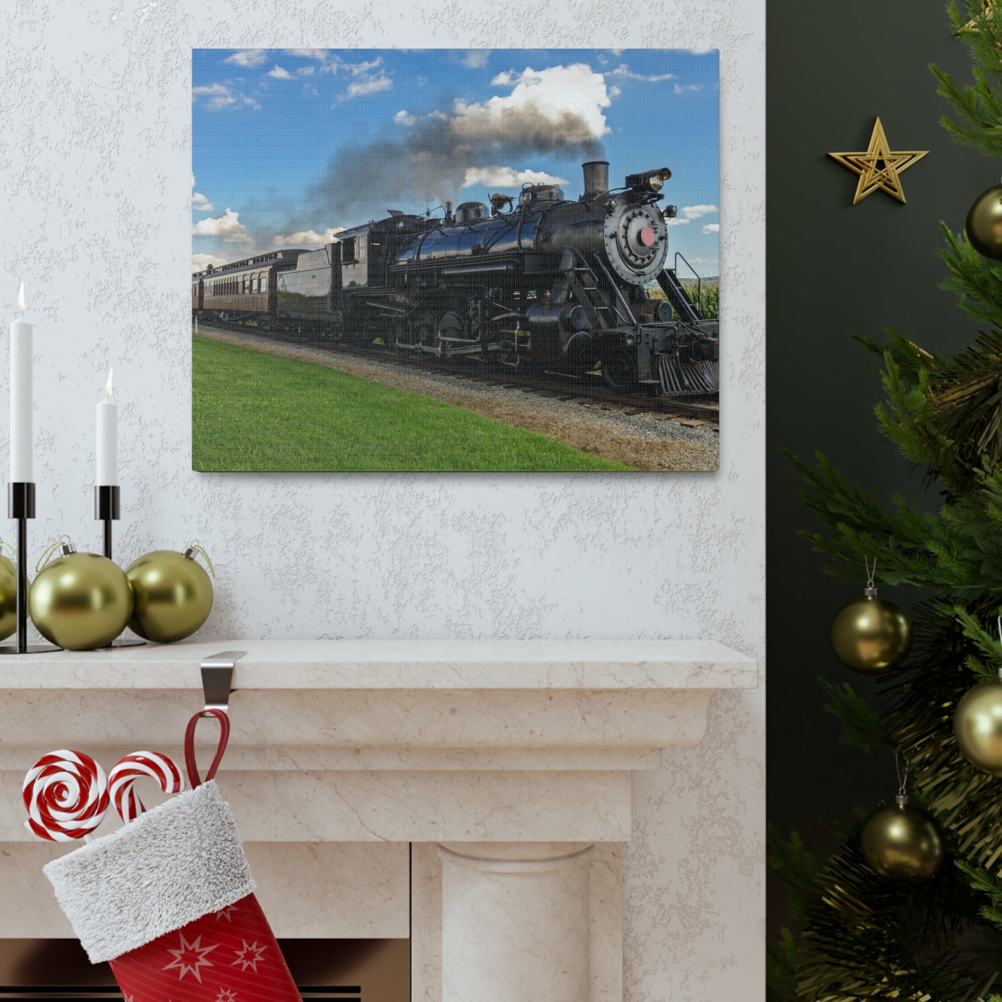 Steam Train With Black Smoke Nature Wilderness Photography Canvas Wall Art for Home Decor Ready-to-Hang-Express Your Love Gifts