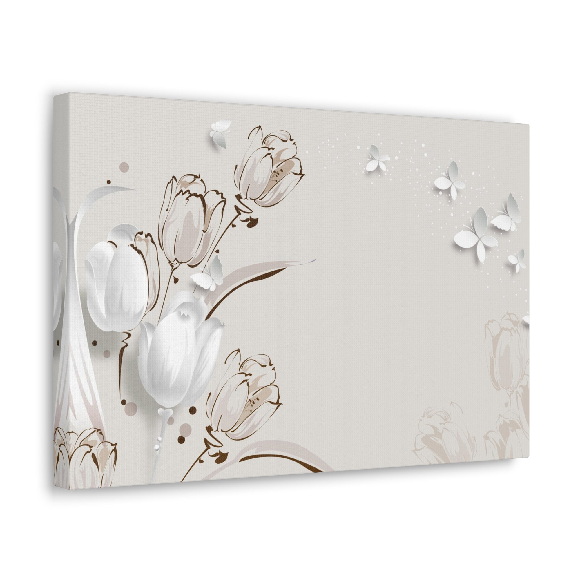 3D Butterflies And Beautiful Tulips Flower Canvas Wall Art for Home Decor Ready-to-Hang-Express Your Love Gifts