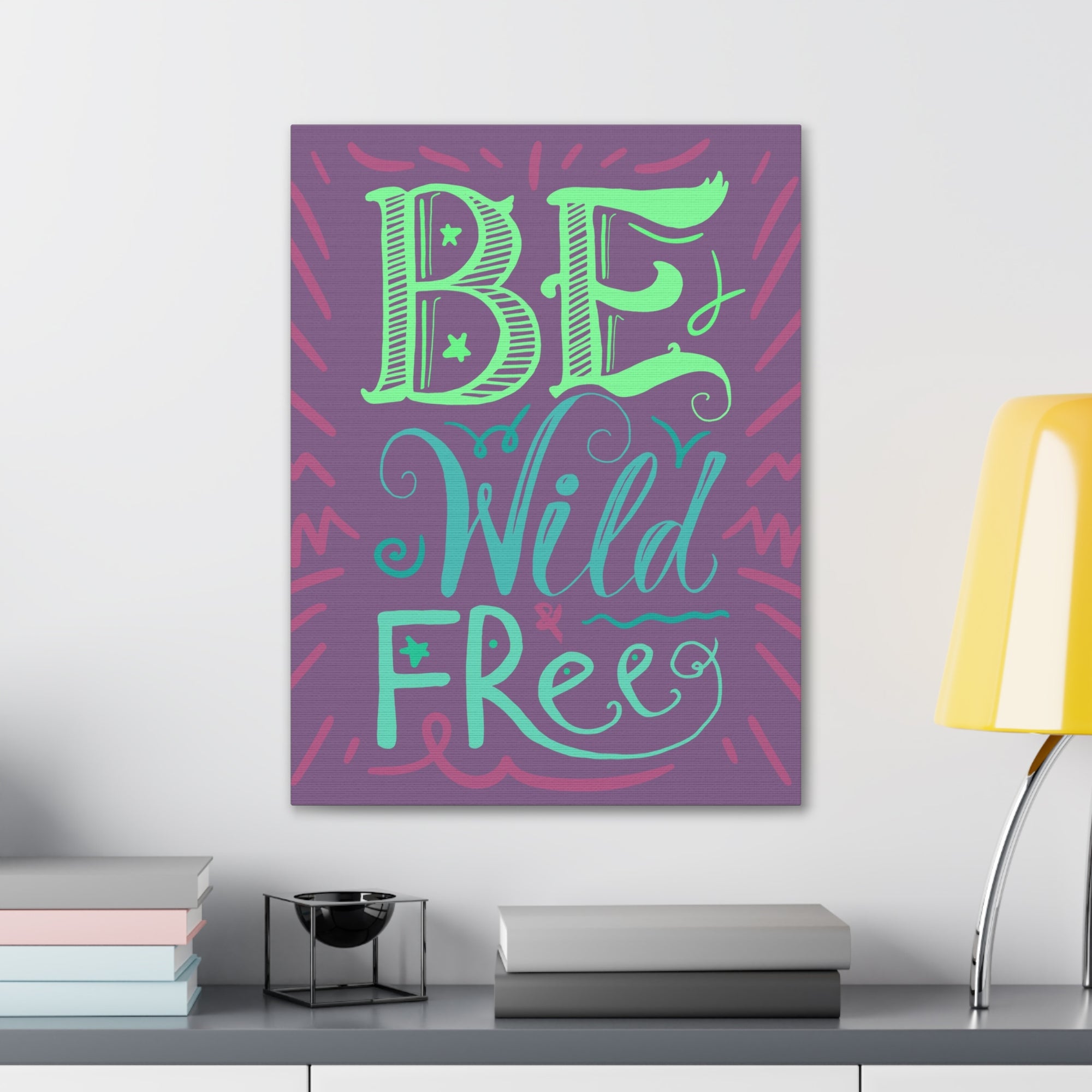 Be Wild And Free Purple Background Inspirational Canvas Wall Art for Home Decor Ready-to-Hang-Express Your Love Gifts