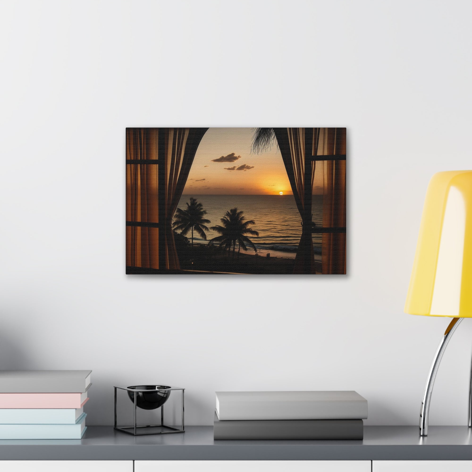 Beautiful View Sunset Sea Open Window Ocean Canvas Wall Art for Home Decor Ready-to-Hang-Express Your Love Gifts