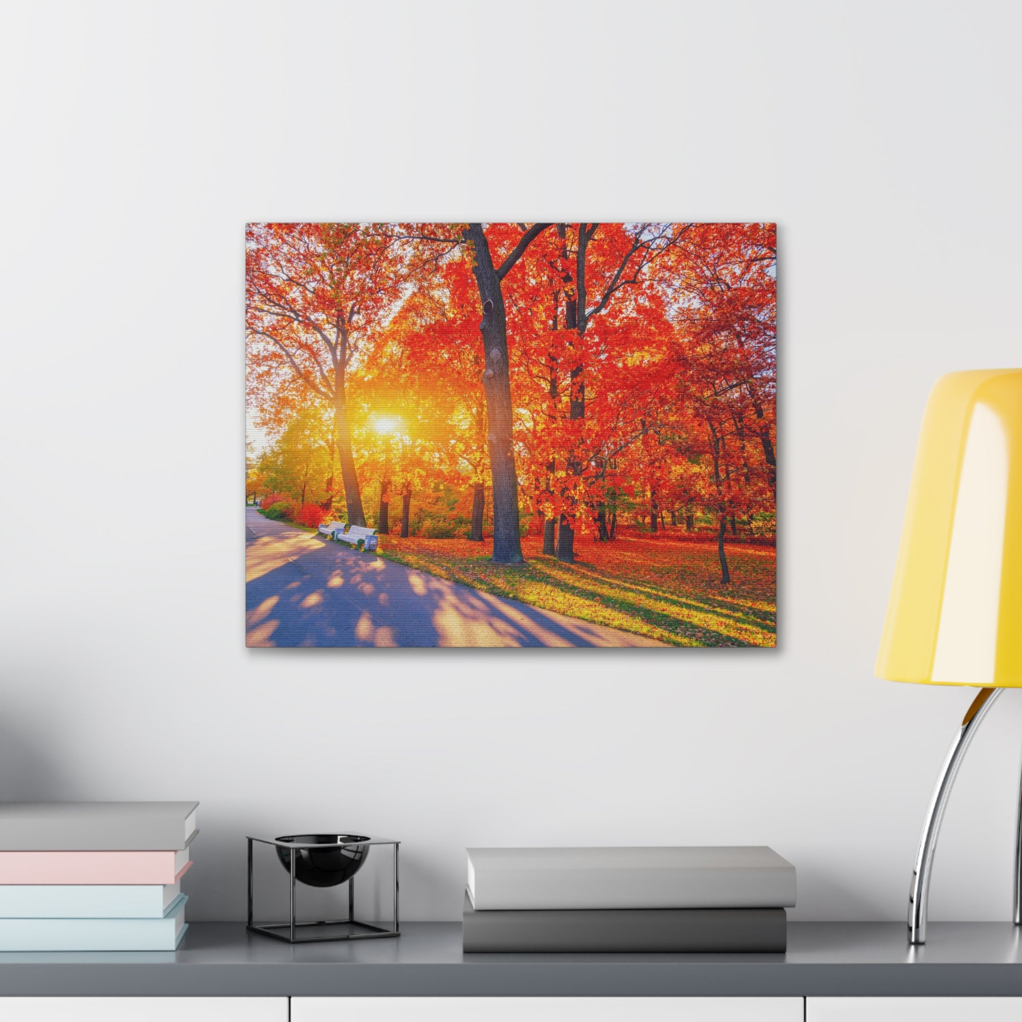 Autumn Path Orange Tree Trail Nature Wilderness Photography Canvas Wall Art for Home Decor Ready-to-Hang-Express Your Love Gifts