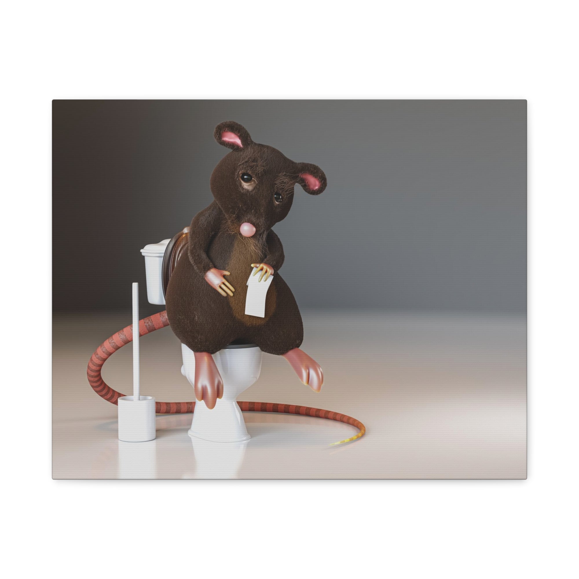 Cute Rat Holding Paper Roll Sitting On Toilet Funny Canvas Wall Art for Home Decor Ready-to-Hand-Express Your Love Gifts