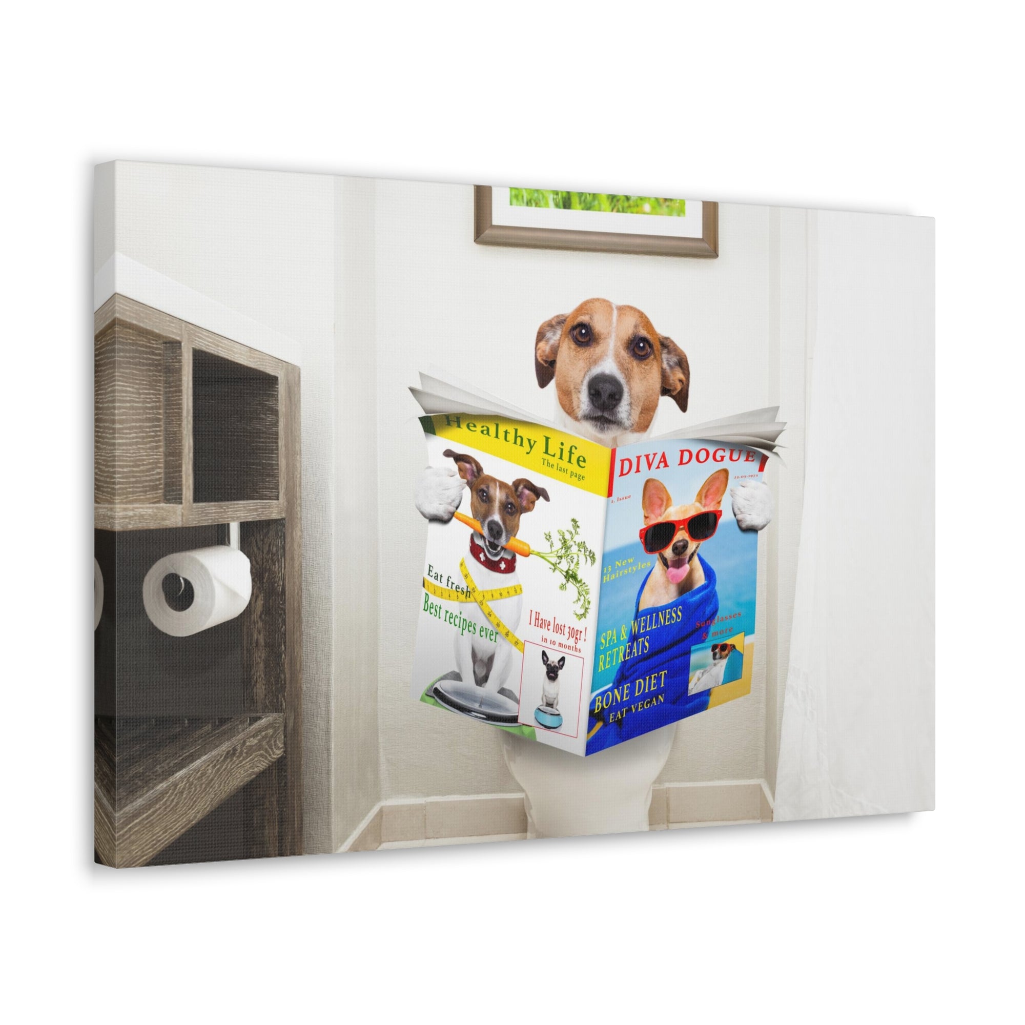 Jack Russell Terrier Reading Magazine On Toilet Funny Canvas Wall Art for Home Decor Ready-to-Hand-Express Your Love Gifts