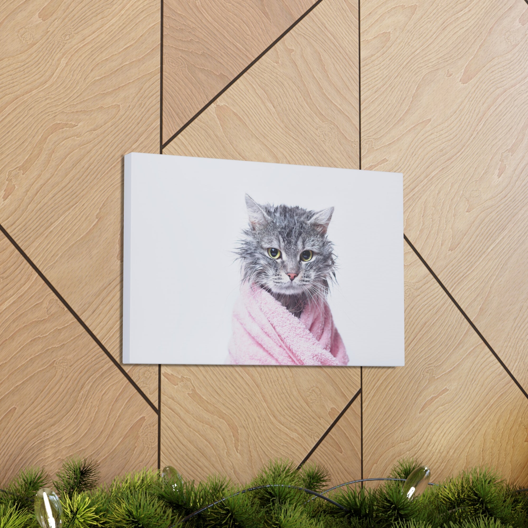 Funny Tabby Cat Bathee Canvas Wall Art for Home Decor Ready-to-Hang-Express Your Love Gifts