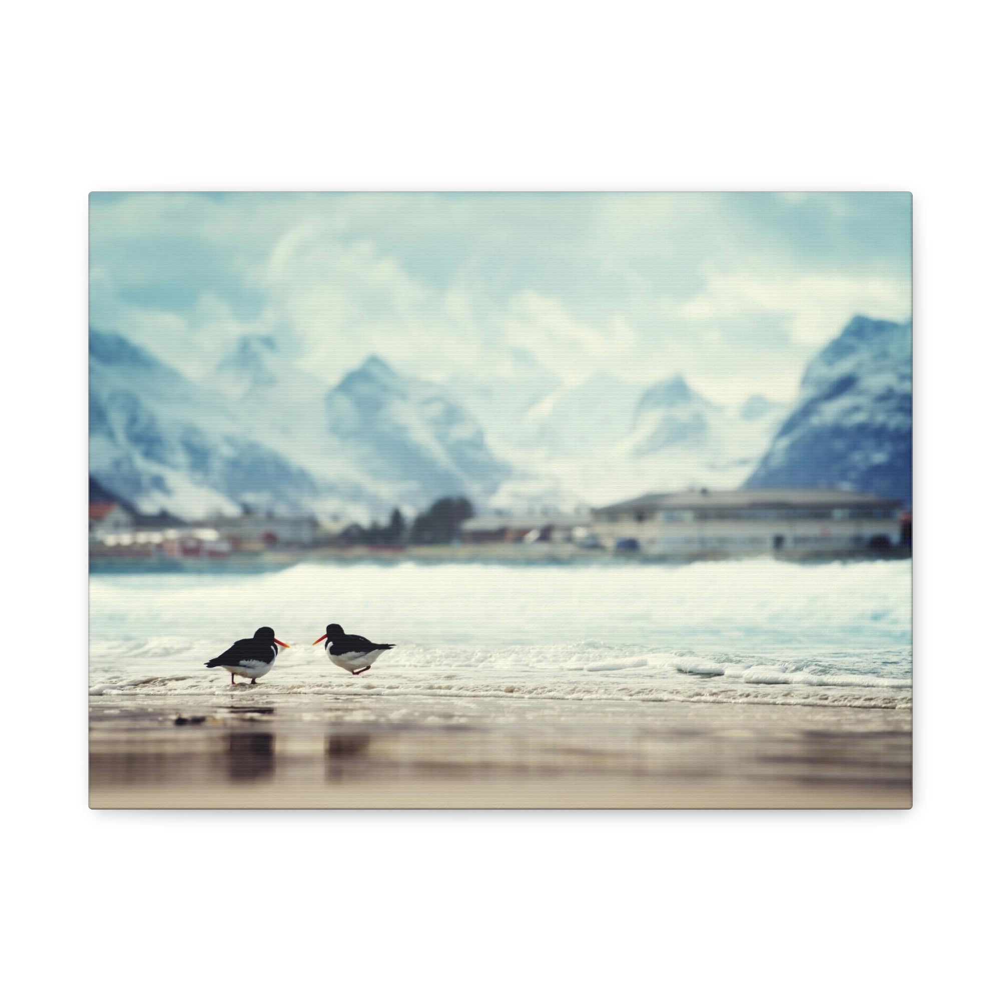 Birds And Mountain Peak On Lofoten Beach In Spring Canvas Wall Art for Home Decor Ready-to-Hang-Express Your Love Gifts