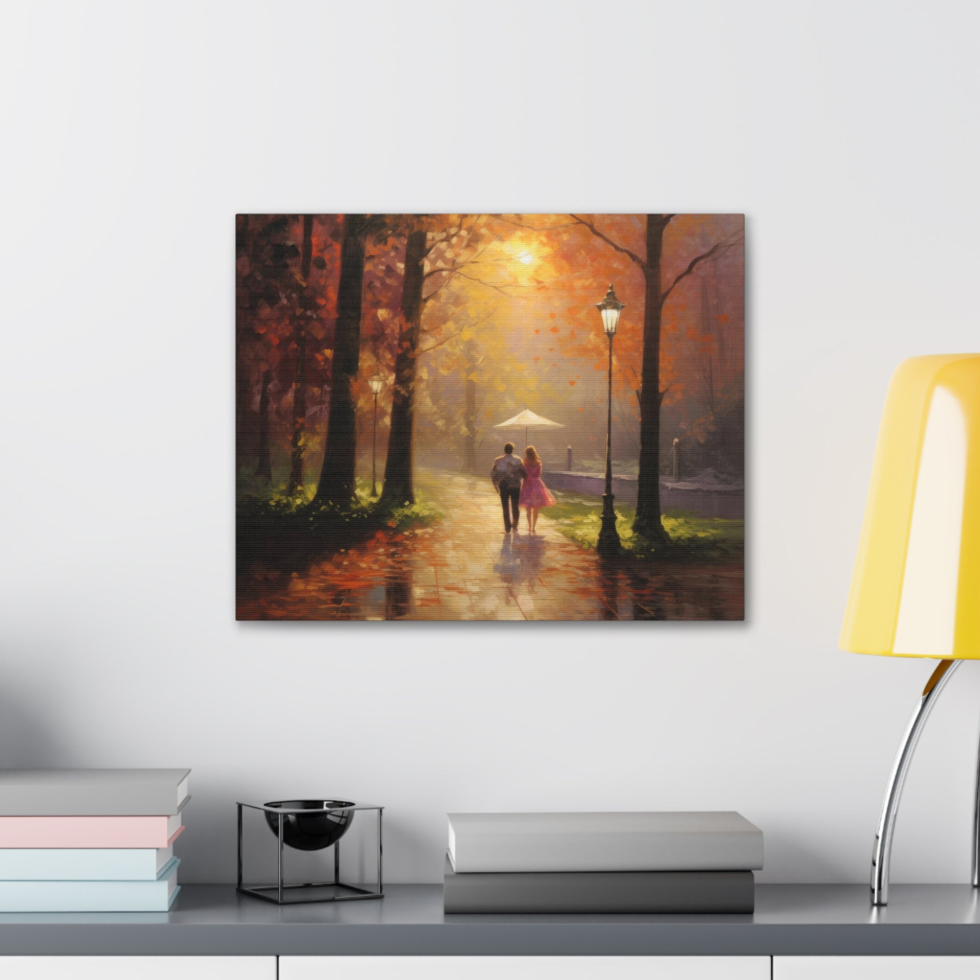 Breathtaking Oil Painting Couple Walking Through Grove Natural Landscape Canvas Wall Art for Home Decor Ready-to-Hang-Express Your Love Gifts