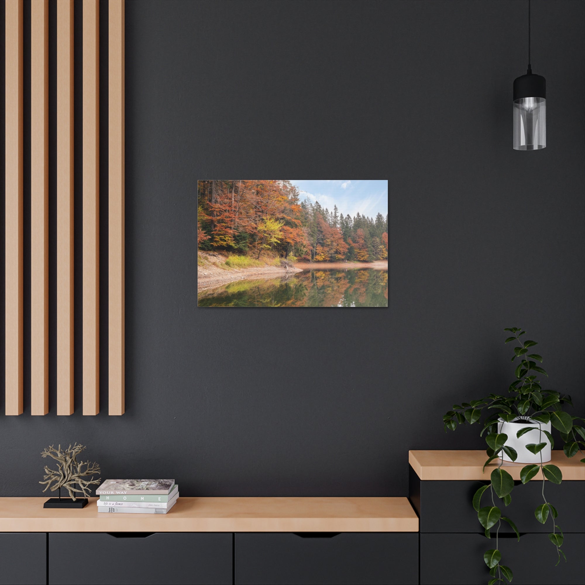 Autumn Forest Lake Orange Leave Tree Nature Wilderness Photography Canvas Wall Art for Home Decor Ready-to-Hang-Express Your Love Gifts